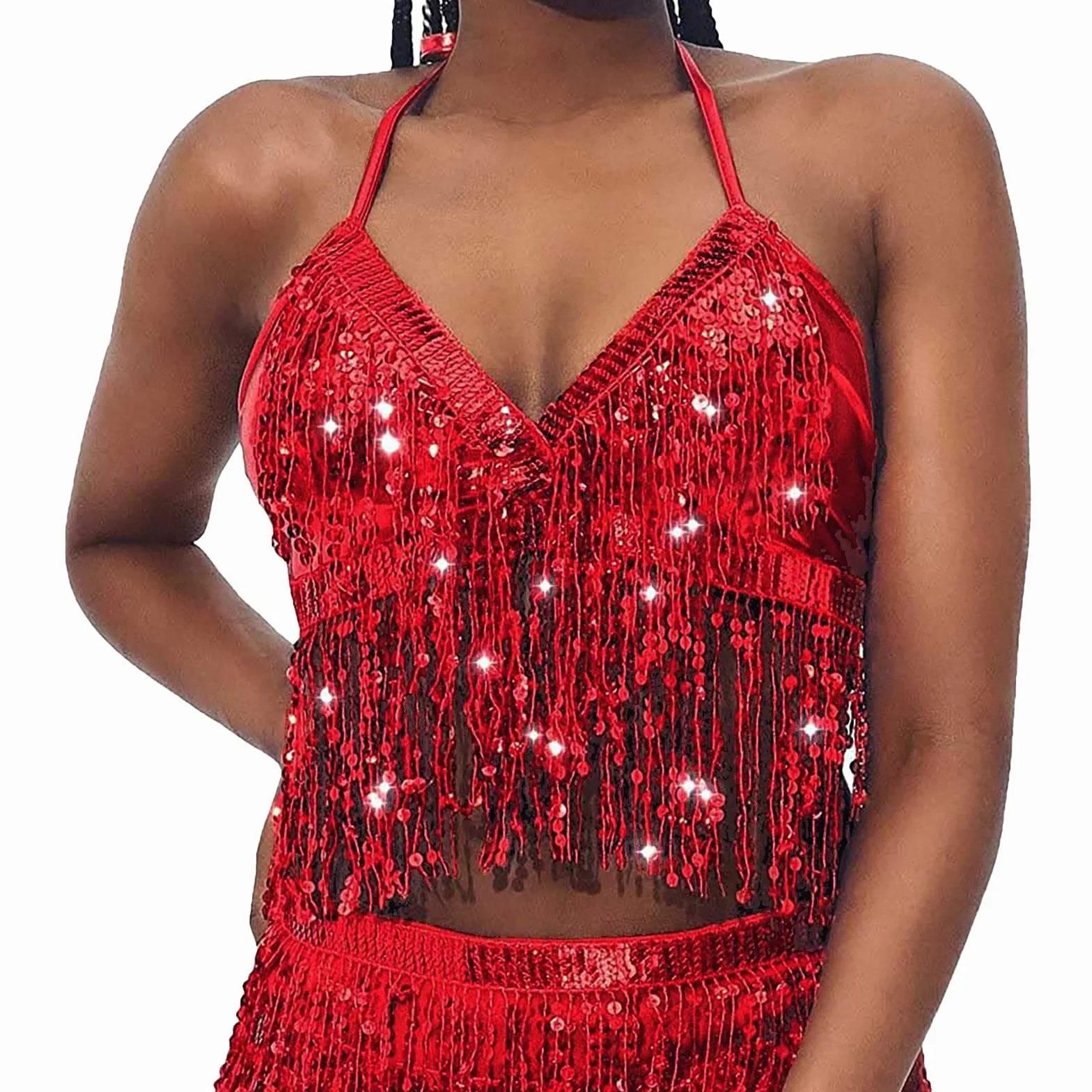 2026 Top de danza del vientre para mujer con borla de lentejuelas como cuello halter para ocasiones festivas