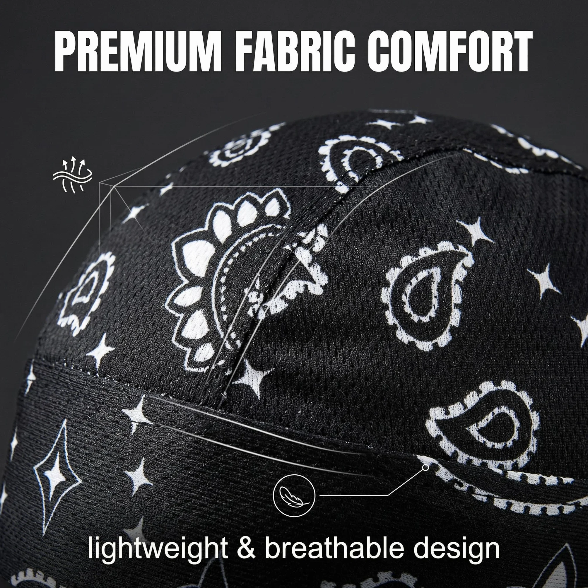2 Piezas Bandana Cap Deporte, Pañuelo para Hombres & Mujeres, Protector Solar Verano, Durag Pirata Transpirable, Diadema Motero para Ciclismo Carrera & Exterior