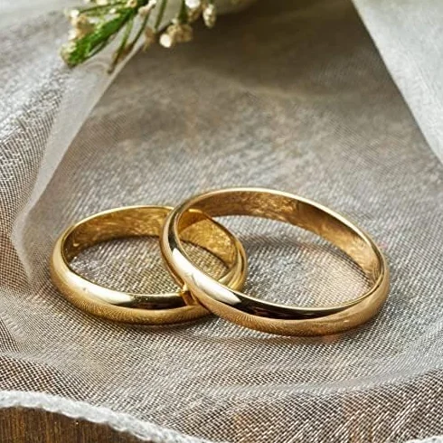 Juego de anillos de boda de 4 mm, chapado en oro de 14 quilates, juego de alianzas de boda a juego, juego de anillos de boda de plata personalizado para hombre y mujer