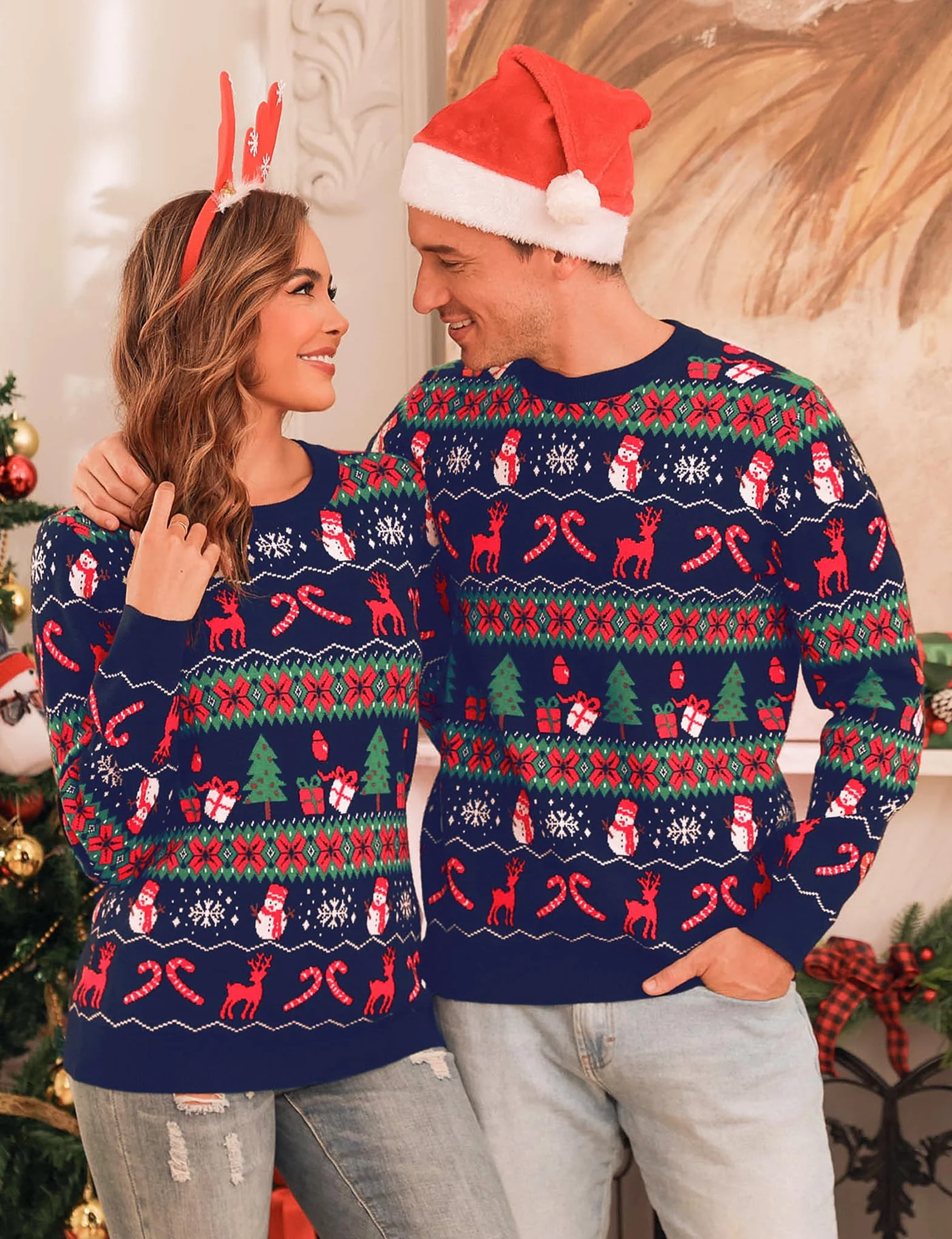 Totatuit Jersey Navideño Mujer Jersey Navidad Mujer Manga Larga Suéter de Navidad para Mujer Invierno Ropa de Punto de Reno Monigote de Nieve