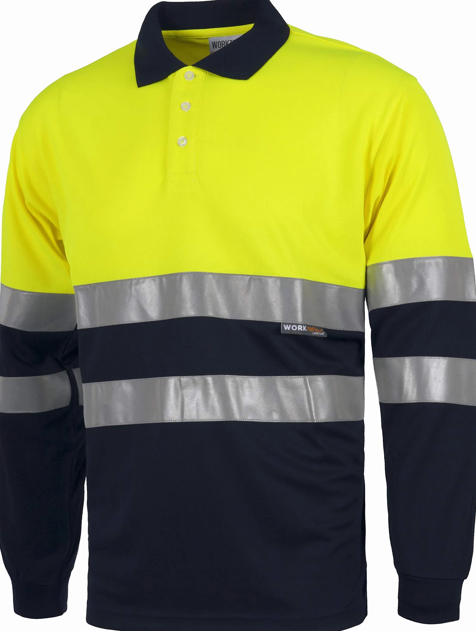 WORKTEAM Polo Alta Visibilidad Manga Larga con Cintas Reflectantes Transpirable Secado Rápido Tallas Grandes