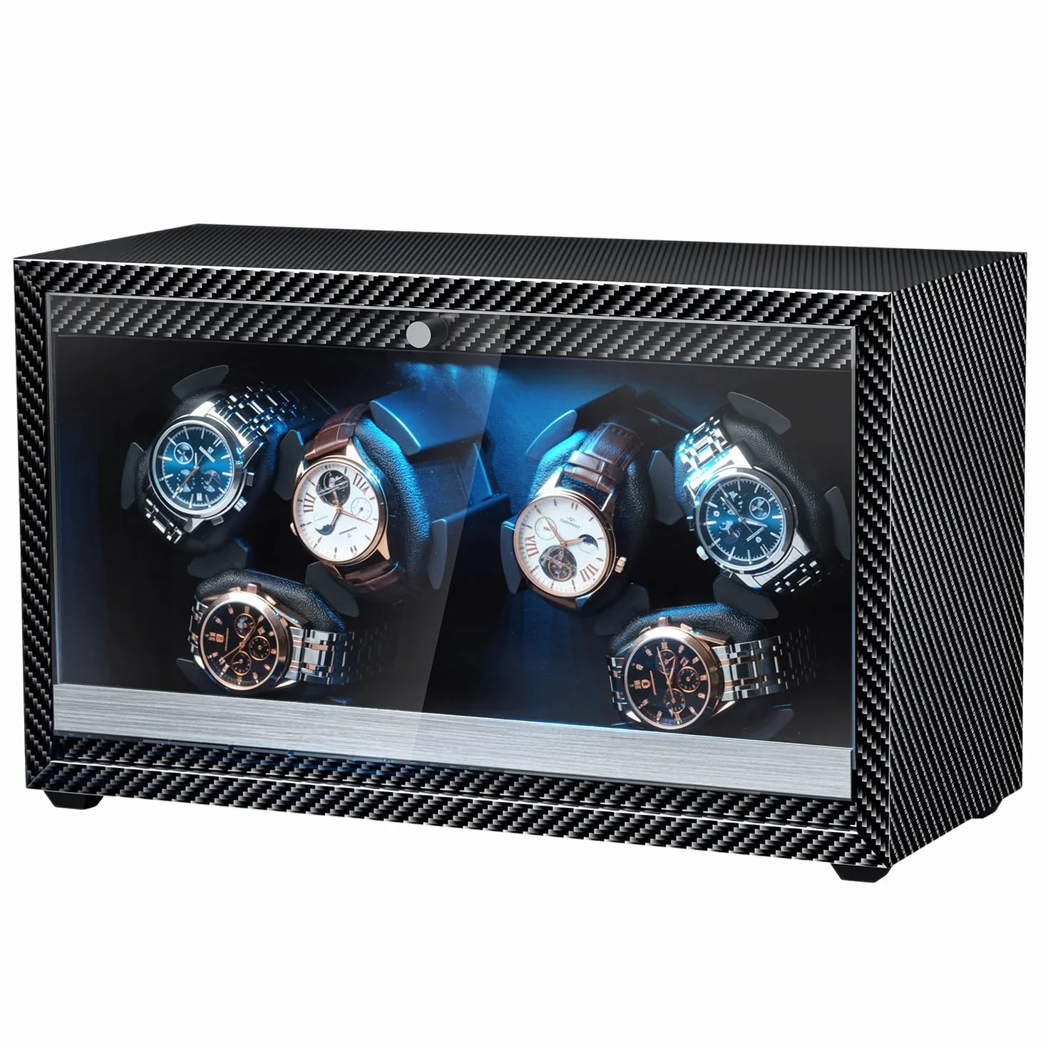 Mcbazel Enrollador Automático de Relojes para 6 Relojes con Luz LED, Motor Ultra-Silencioso Cajas Giratorias 4 Modos de Rotación, Alimentación USB DC Watch Winder de hasta 45 mm