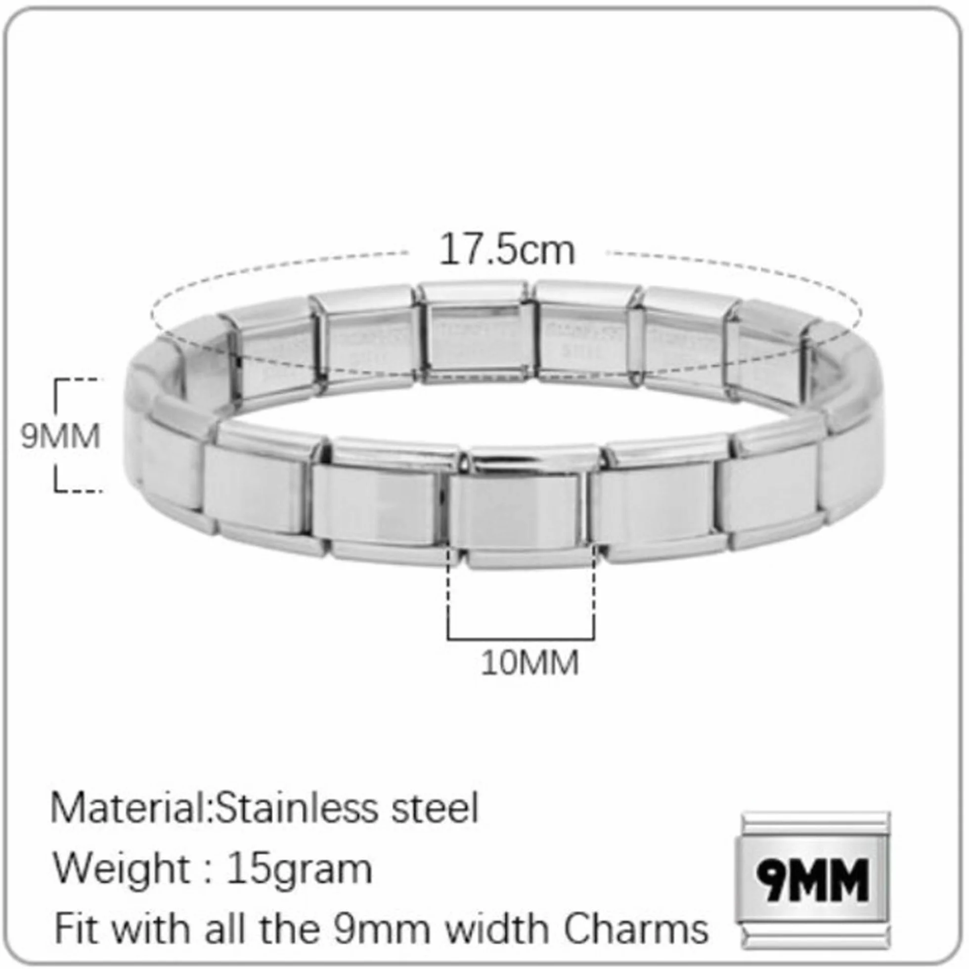 Quiges Dije Acero Inoxidable Link 9mm compatible con pulseras del estilo de Nomination #800