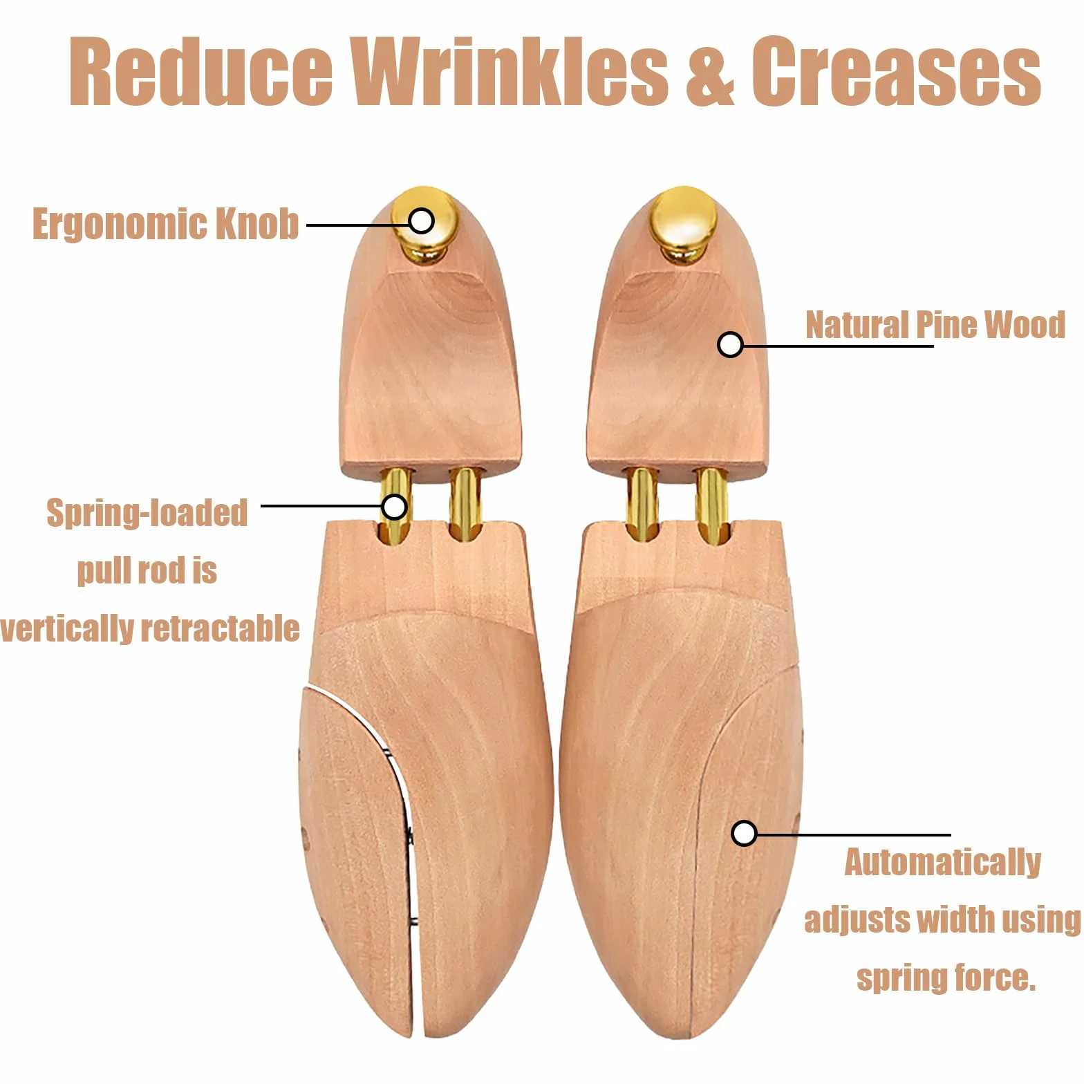 Hormas para Zapatos de Madera Hombre Mujer, Horma Zapatos Ajustable Ensanchador y Moldeador de Calzado, Shoe Tree de Cedro con Calzador, Mantiene Forma del Zapato, 1 Par, 41-42