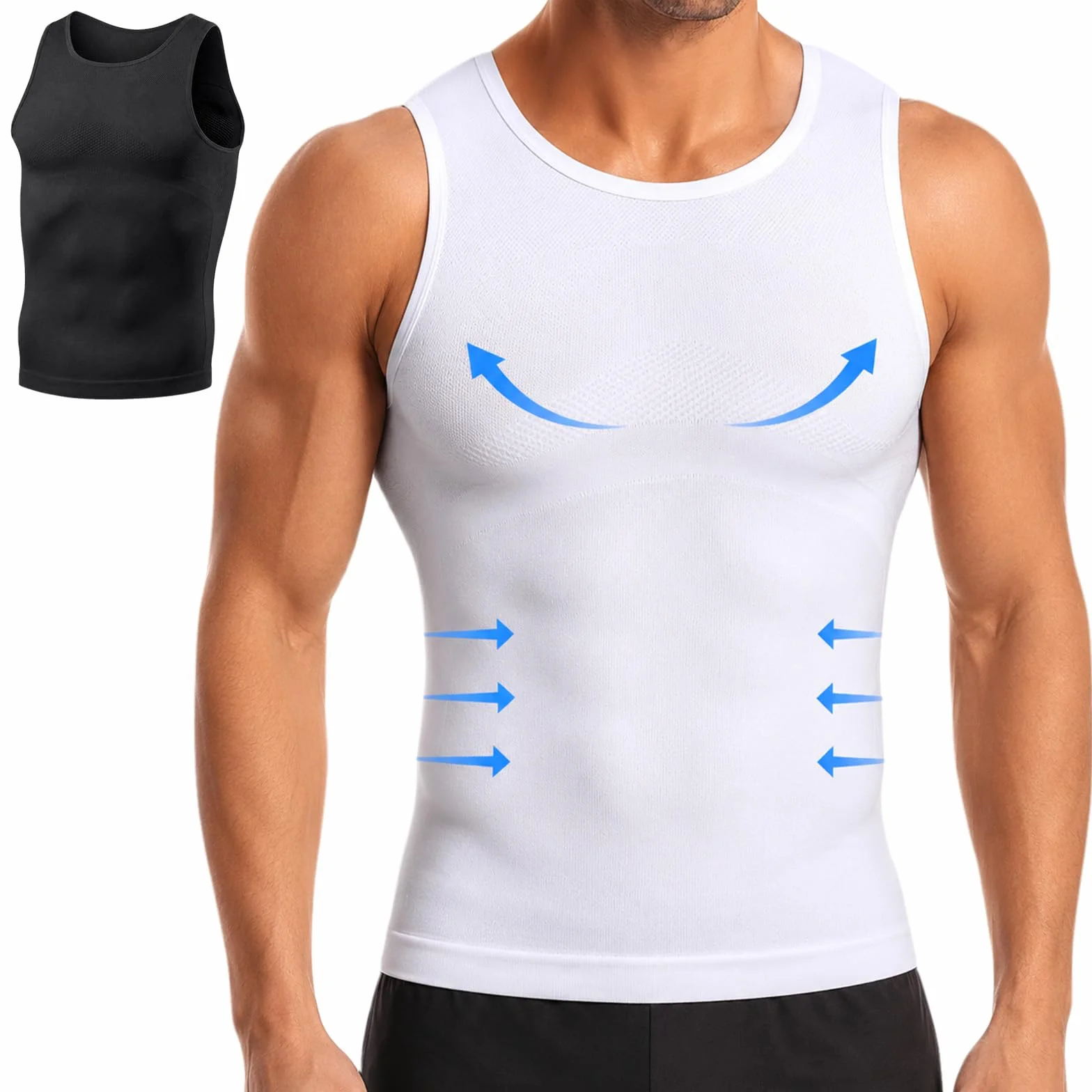 Chaleco de Compresión Hombre, Pack de 2 Compresion sin Mangas para Camiseta Reductora Hombre Body Shaper para Diario y Deportivas