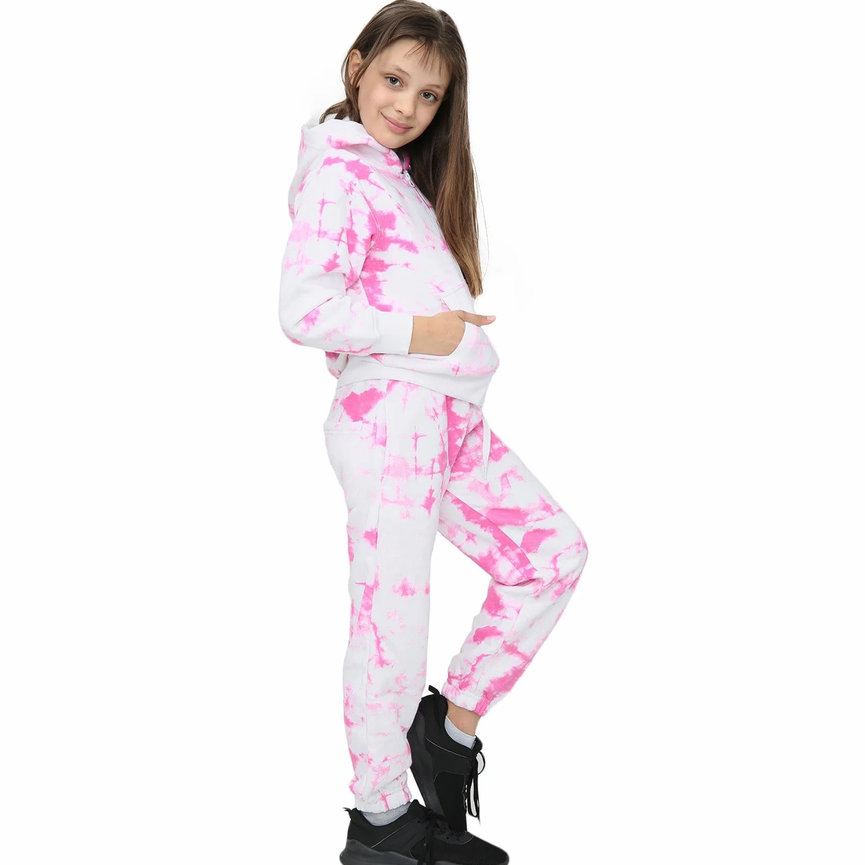 A2Z 4 Kids Chándal para niñas con estampado de teñido anudado, forro polar, naranja, con capucha y cremallera en la parte inferior, para correr de 5, 6, 7, 8, 9, 10, 11, 12, 13 años
