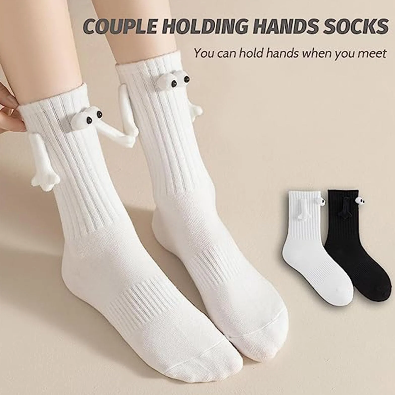 2 Pares Calcetines para Parejas con Las Manos, Calcetines Magnéticos para Sujetar Las Manos, Divertidos Calcetines Magnéticos con Succión en 3D para Muñecas, Calcetines de Tubo Medio