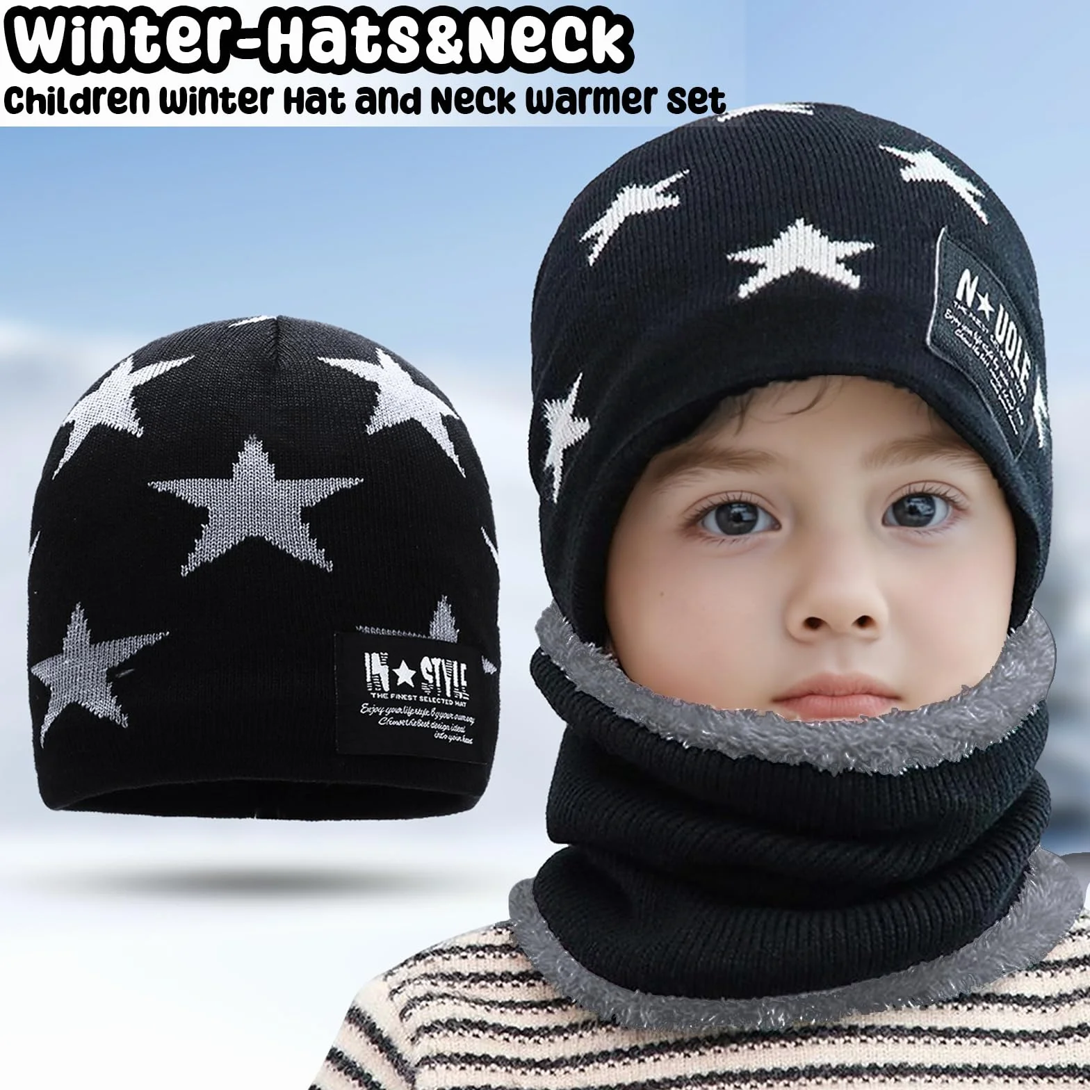 Gorro de Invierno y Braga Cuello Niño, Sombrero de Invierno Bufanda para Niños, Conjunto de Gorro y Bufanda de Tubo Regalo Para Niños Niñas 5-14 Años