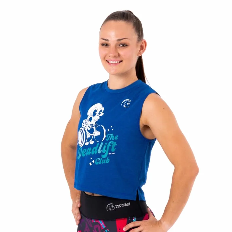 Camiseta sin Mangas Mujer Ecoactive WOD Tank Deadlift Club Royal Blue/Teal, Camiseta Deportiva Crop, Tejido Ecoactive, Back Loop, Costuras Planas, Correr o Cross-Training