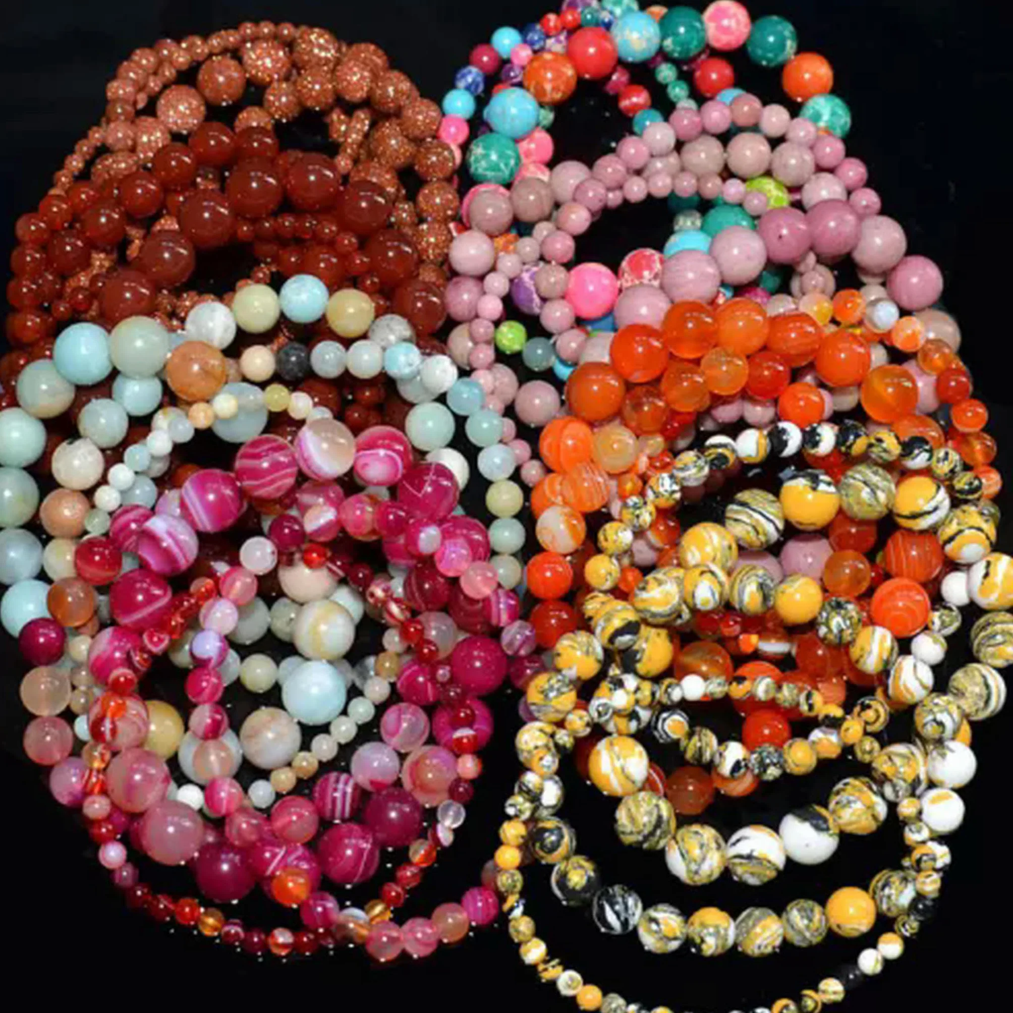 Pulsera elástica de Cuentas Redondas de Piedras Preciosas Naturales, Hecha a Mano, de 4 mm, 6 mm, 8 mm y 10 mm (7,5" - 10 mm - 31 larvikita labradorita)