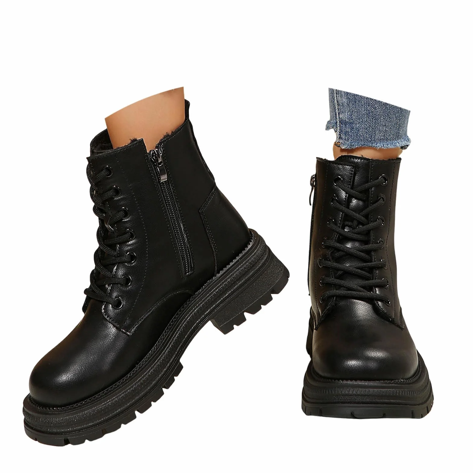 Botas de combate para mujer con cordones, botas de combate, botas de senderismo, con cremallera, tacón de bloque, tácticas, militares, de invierno, plataforma, zapatos de seguridad