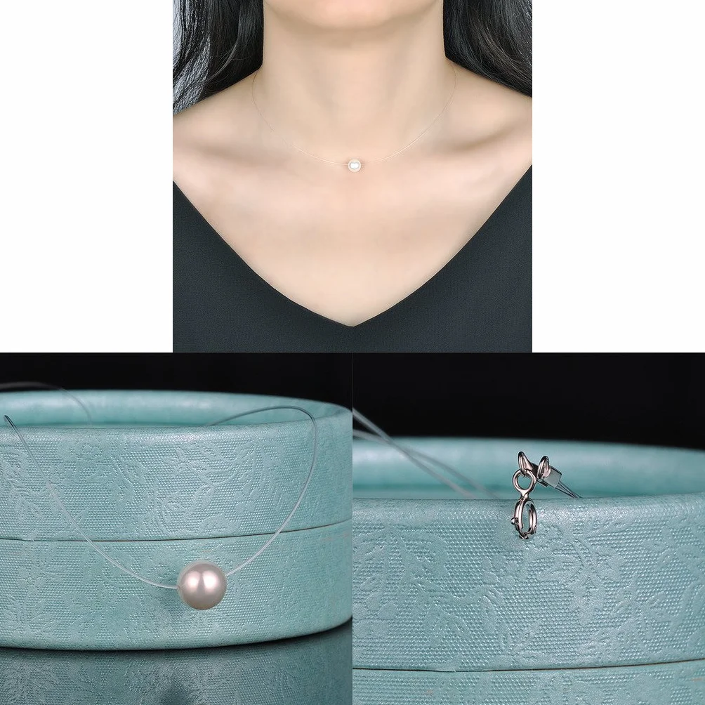 Yumilok - Juego de collares de banda de nailon y colgantes de perla y de circonitas, en plata de ley 925, cadena con colgantes para mujer y chicas, 2 piezas