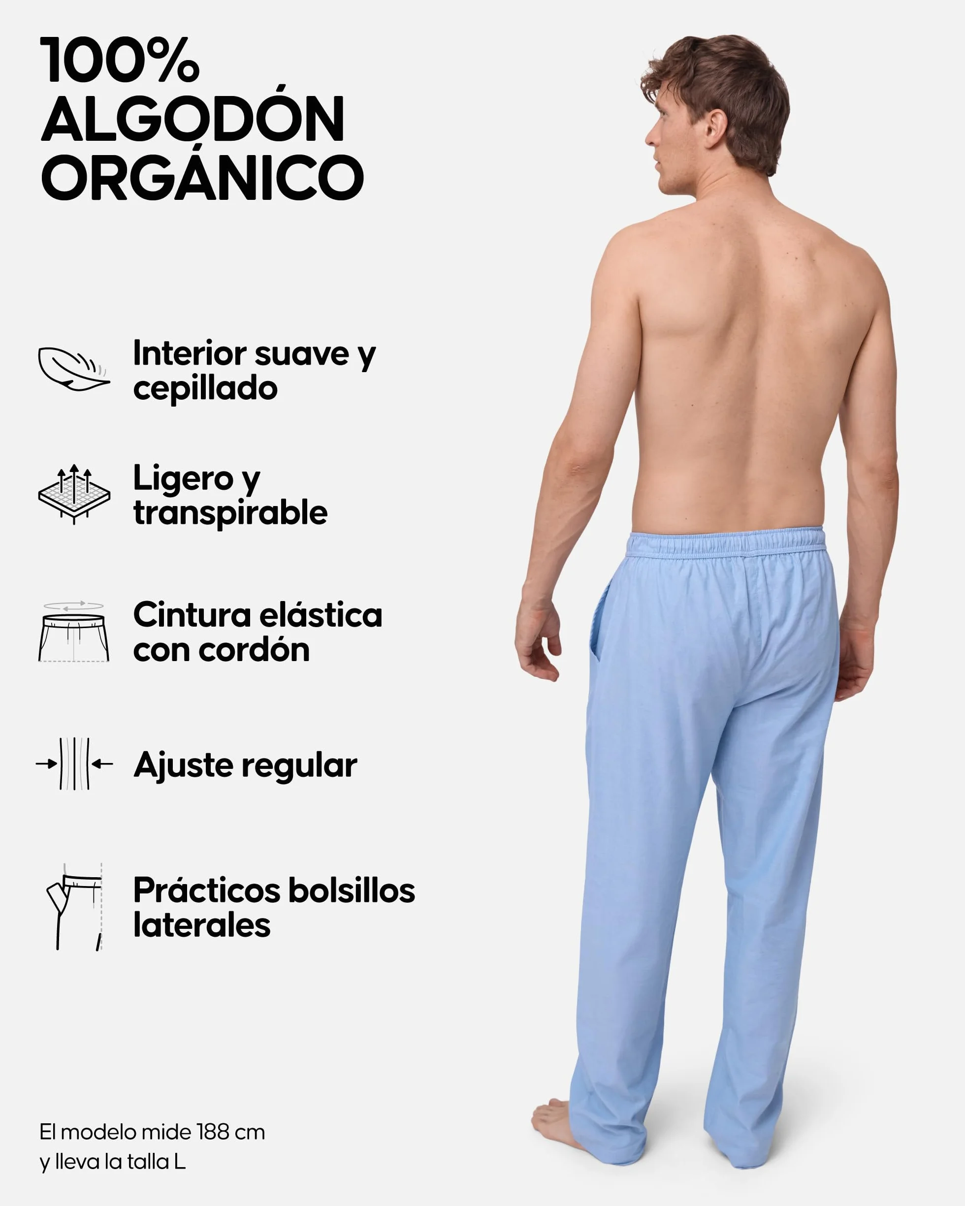 DANISH ENDURANCE Pantalones de Pijama para Hombre, 100% Algodón Orgánico, Forro Suave, con Cordón Ajustable y Ajuste Relajado con Bolsillos