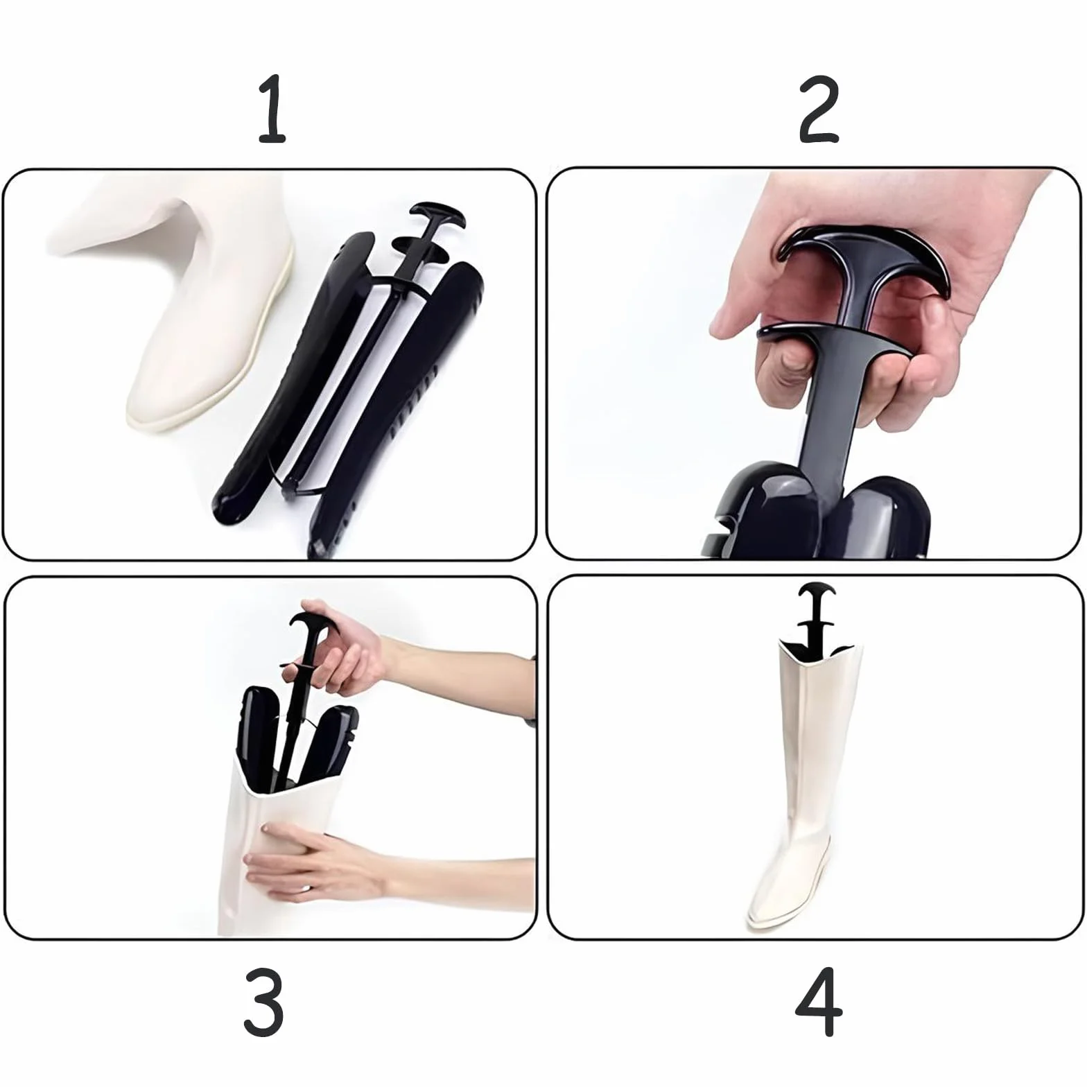 2 Pares Soporte de Bota Negro, Moldeador para Botas Negro, Soporte para Botas de 42cm con Asa, para Botas Medias, Botas de Nieve y Botas de Cuero