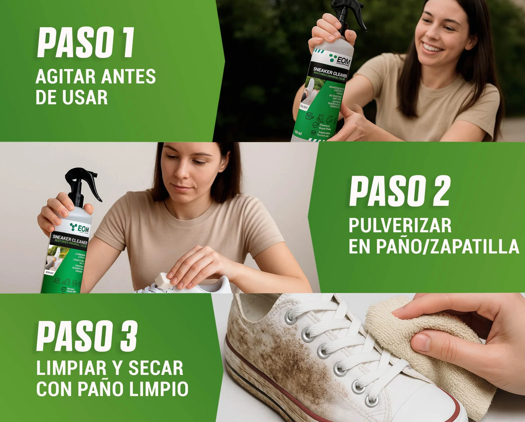EQM - ECO-221 - Limpiador de Zapatillas - 500 ML - Fórmula Profesional para Cuero, Lona y Malla - Limpia en Profundidad, Renueva y Protege las Zapatillas