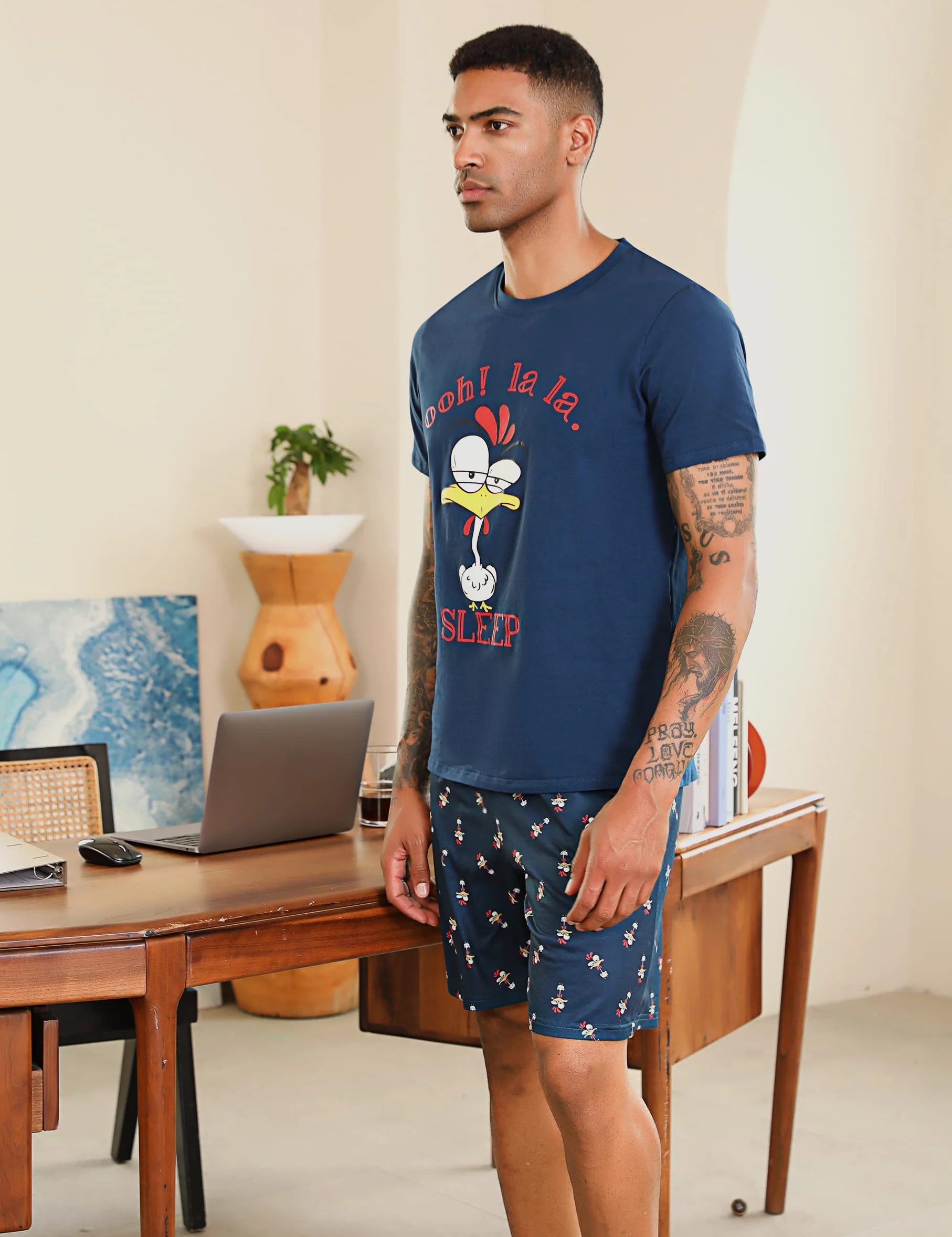 Pijamas Hombre Verano Pijamas Cortos Hombre Conjuntos de Pijamas Algodón Pantalones Ropa de Dormir para Hombre