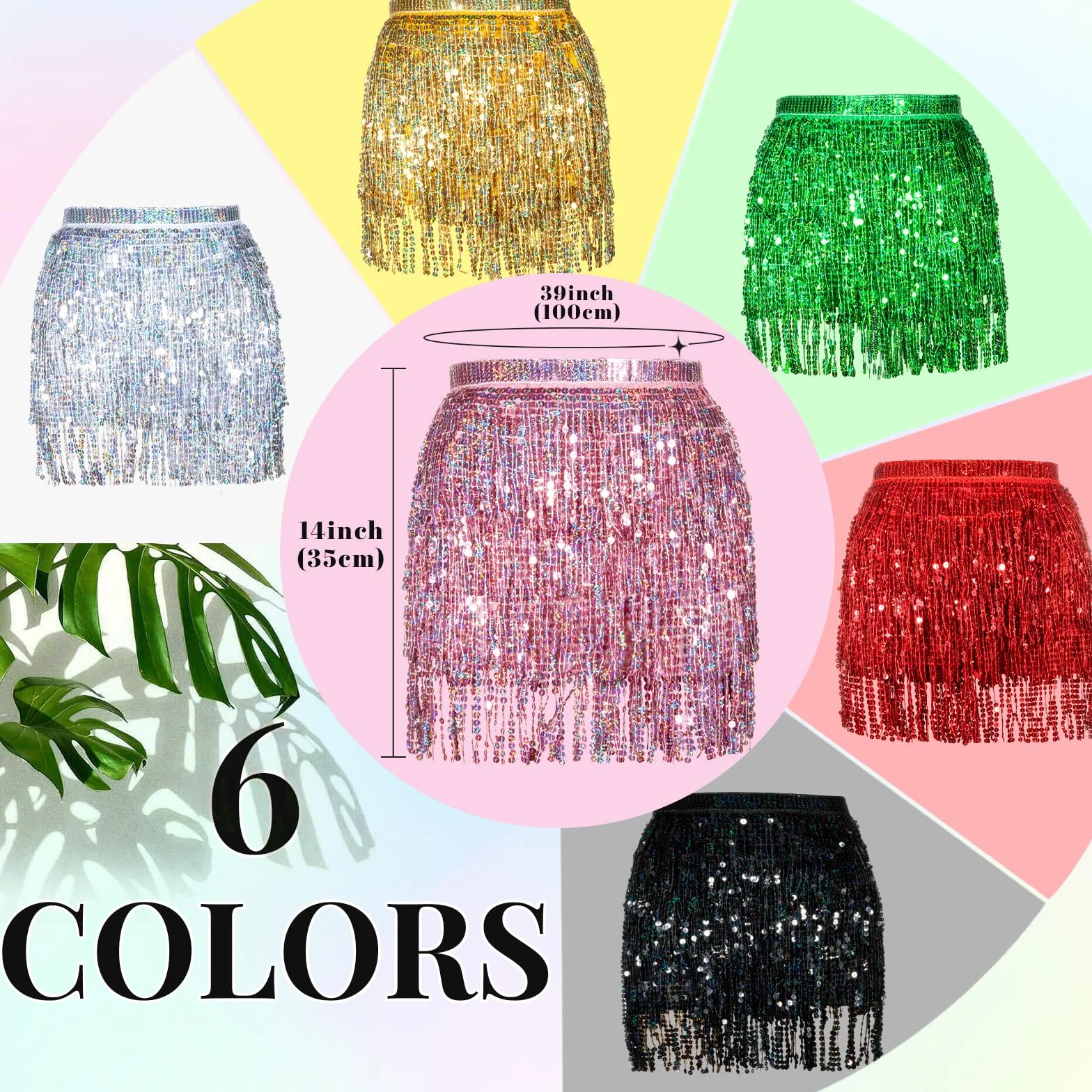 Soudittur Falda de Lentejuelas para Danza con Borlas, Falda Brillante, Mini Falda Cruzada, Falda Festival para Mujeres y Niñas