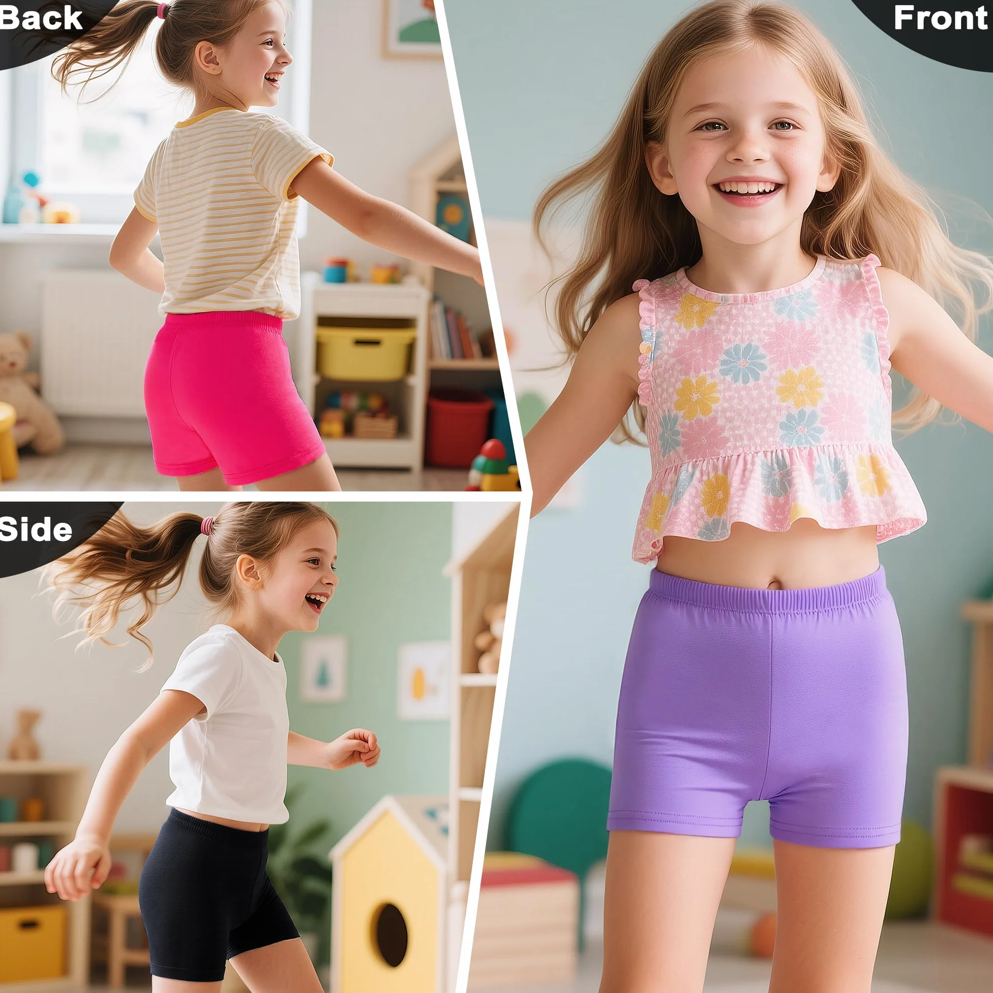 JinBei Pantalones Cortos para Niña Verano Mallas De Ciclismo Culotte Leggings Niños Cintura Elástica Transpirables Algodón Shorts Deportivos Ropa Pack de 3 Pantalon, 5-16 Años