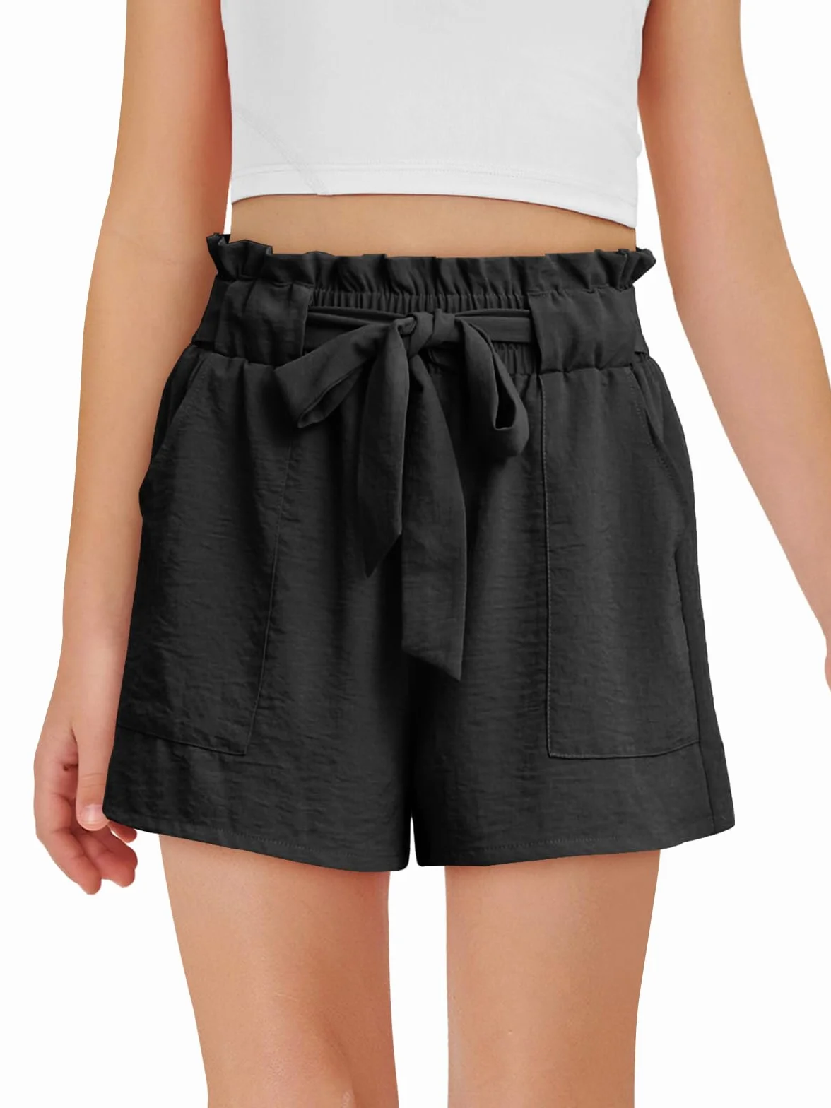Haloumoning Pantalones cortos de verano para niñas, pantalones cortos casuales para niños, bonitos volantes, playa, pantalones cortos monocromáticos