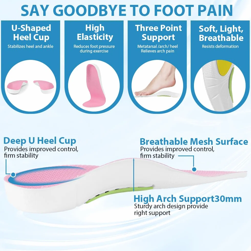 OSDUE Plantillas Ortopédicas, Plantillas Para Soporte del Arco Alivio Eficaz de Fascitis Plantar, Espolón Calcáneo, Juanetes, Pies Planos, Dolor De Pies, Para Hombres y Mujeres (Rosa, 37-38)
