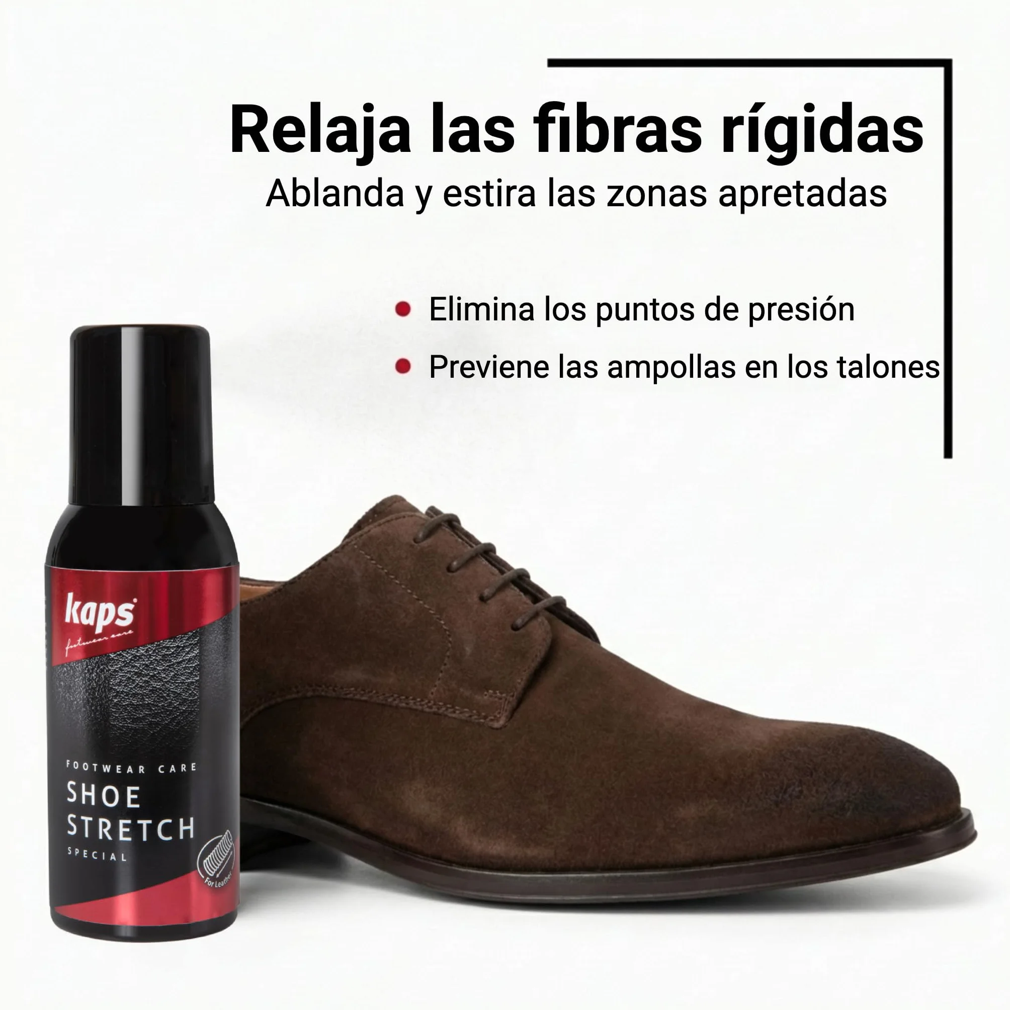 Kaps Spray Dilatador Espuma para Zapatos de Piel - Ablanda Zapatos Rígidos y Elimina Puntos de Presión - Estirador de Botas - Ideal para Calzado Nuevo