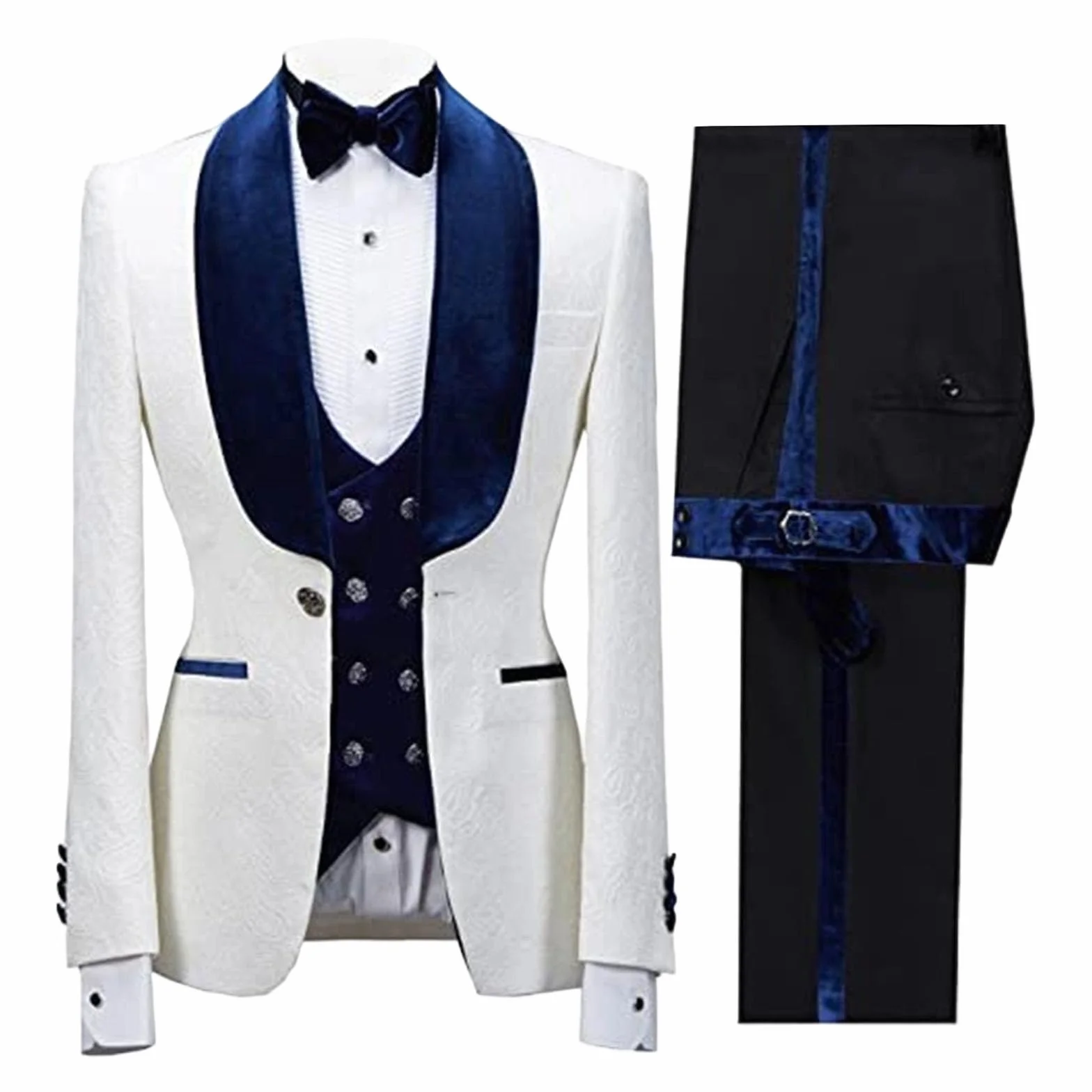 Traje de 3 piezas para hombre, para boda, jacquard, ajustado, 3 piezas, cuello jacquard, pantalones de esmoquin y chaleco