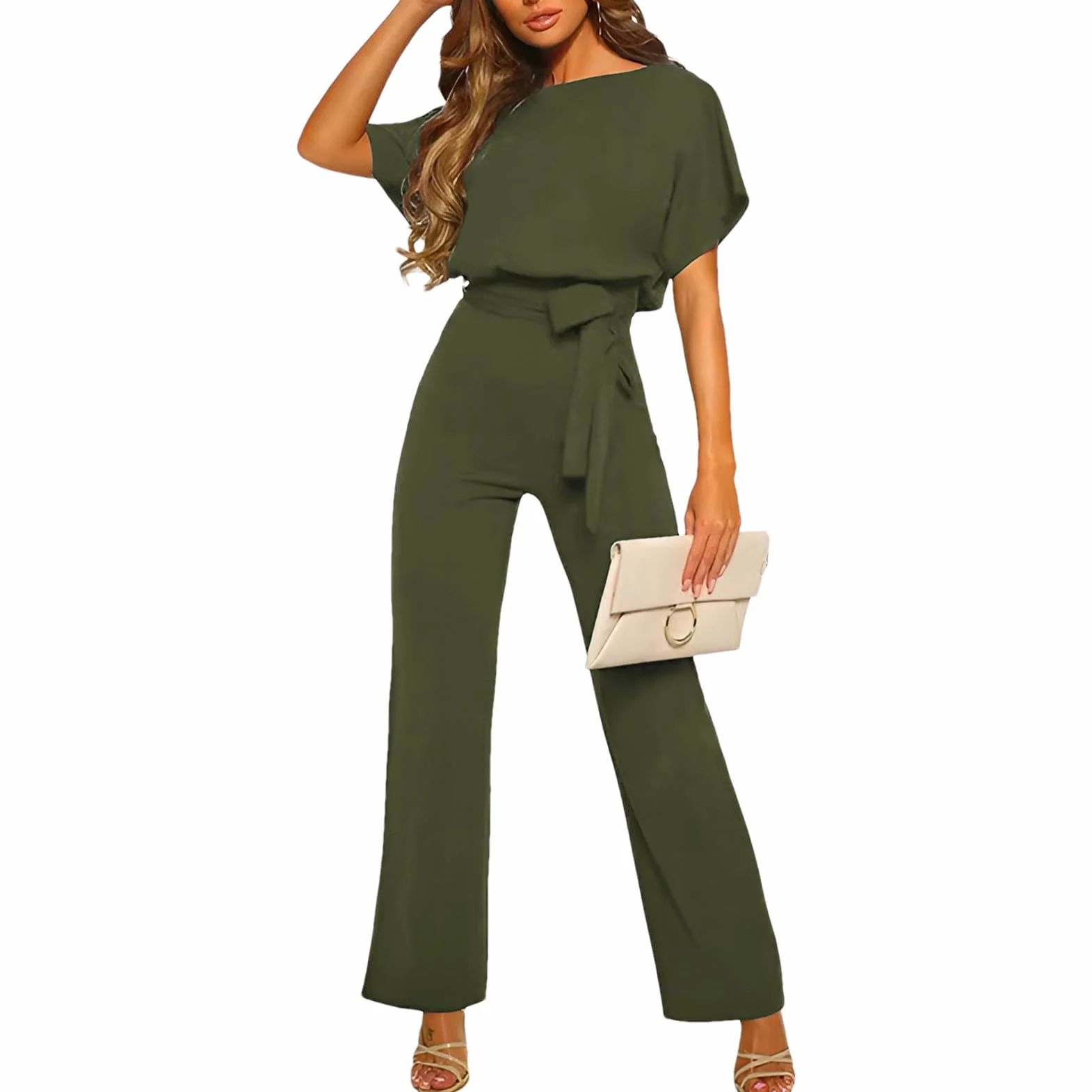 amropi Mujer Mono de Manga Corta Pantalones Elegante Mono Casuale Suelto con Cinturón