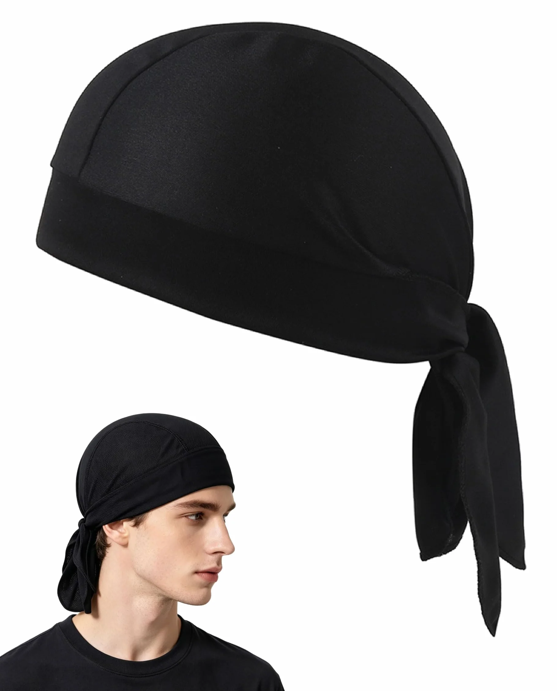 Gorro Bandana Ciclismo Negro Hombre Mujer, Bandana Hombre, Pañuelo para la Cabeza, Pañuelo Cabeza Elástico Transpirable Absorbe Sudor, Protección UV Deporte Moto Casco Running(negro)
