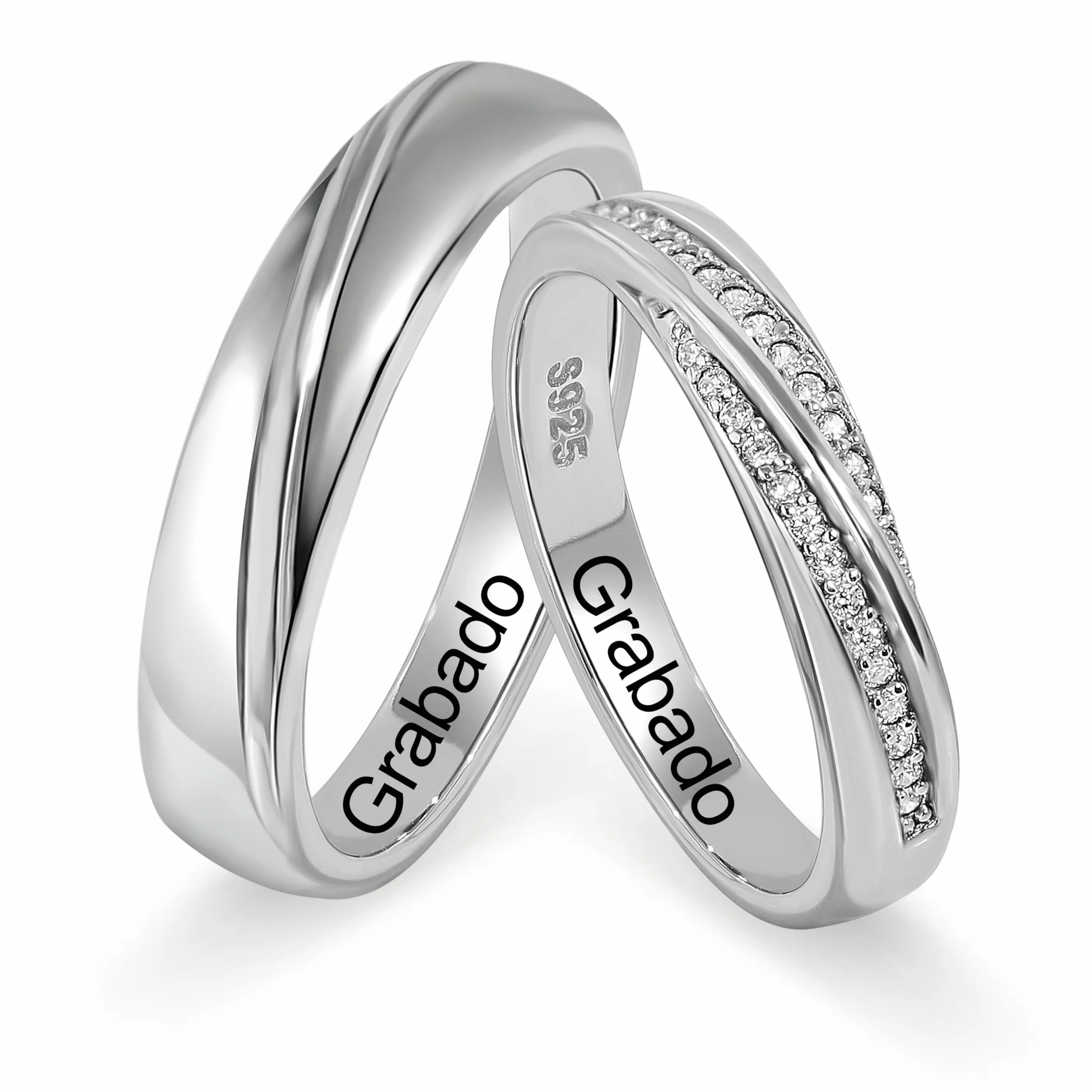 Meissa Anillo de pareja plata 925 Anillo de compromiso Anillos ajustables Joyería de boda hecha a mano Anillos de banda tamaño 4-21,25 (Grabado)
