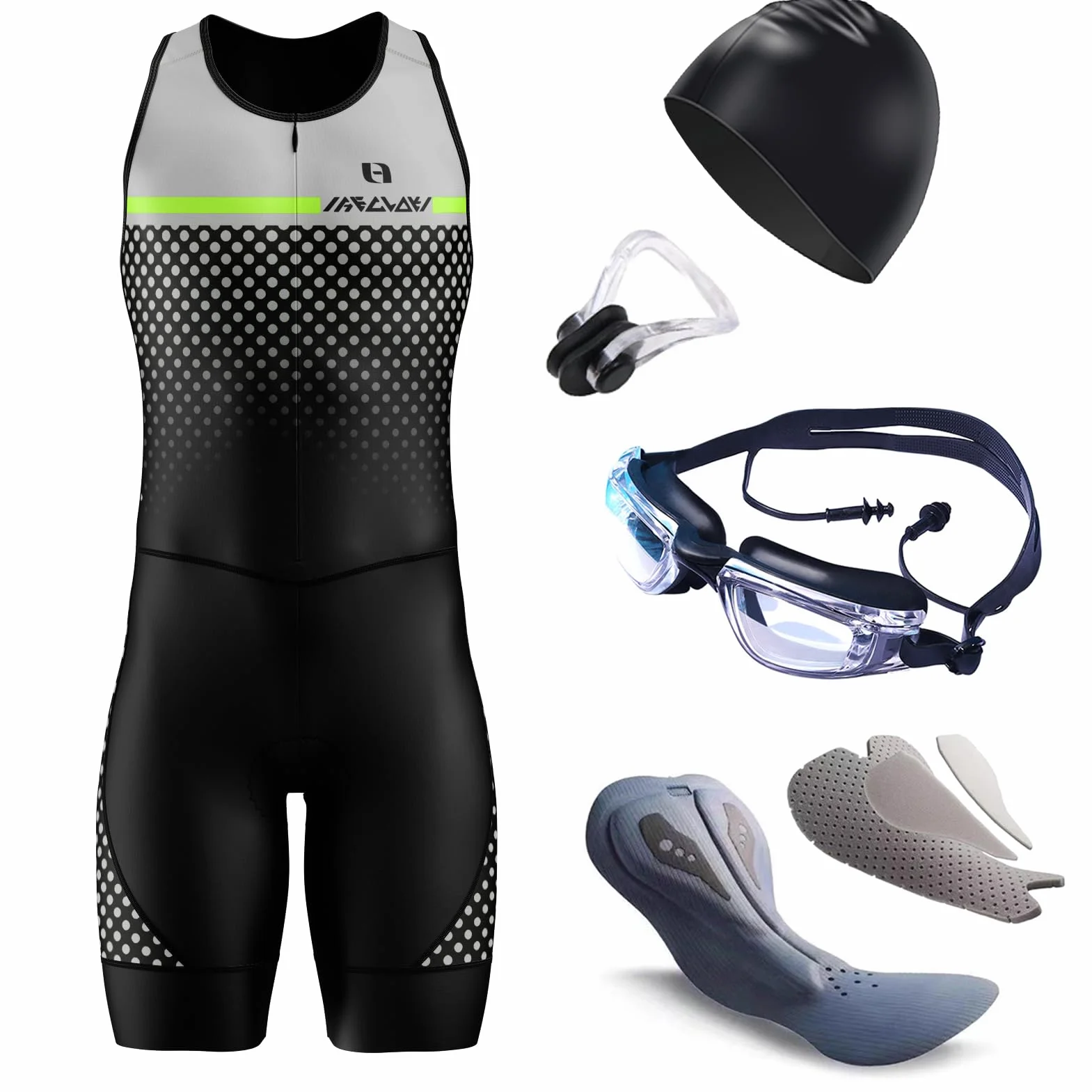 Traje de Triatlón de una Pieza para Hombre＋Acolchado Profesional de Competición,Ligero,Sin Mangas,Traje de Triatlón para Hombre,para Carreras,Ciclismo,Natación