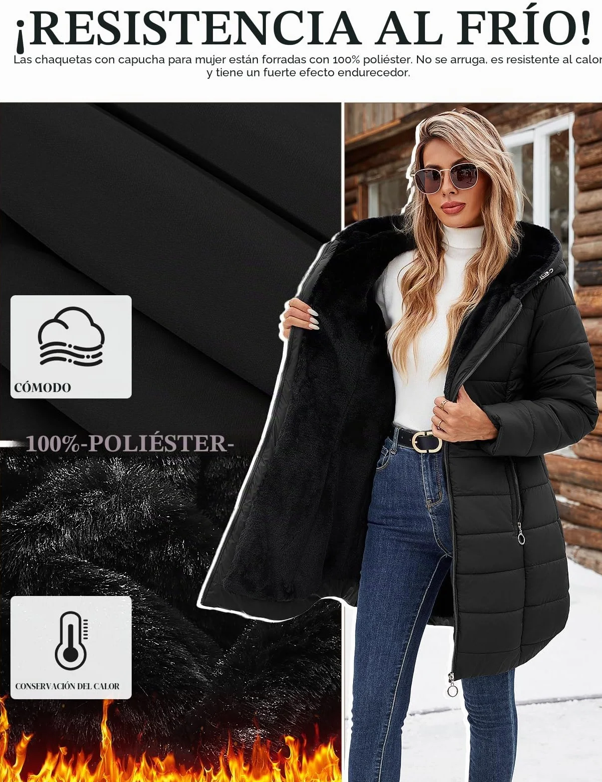 Yuson Girl Abrigo Parka Mujer Largo con Capucha Invierno Forro Polar Sherpa Chaqueta para Mujer Gruesa Abrigos de Piel Cremallera Cálido Jacket Resistente Agua Coat con Bolsillos