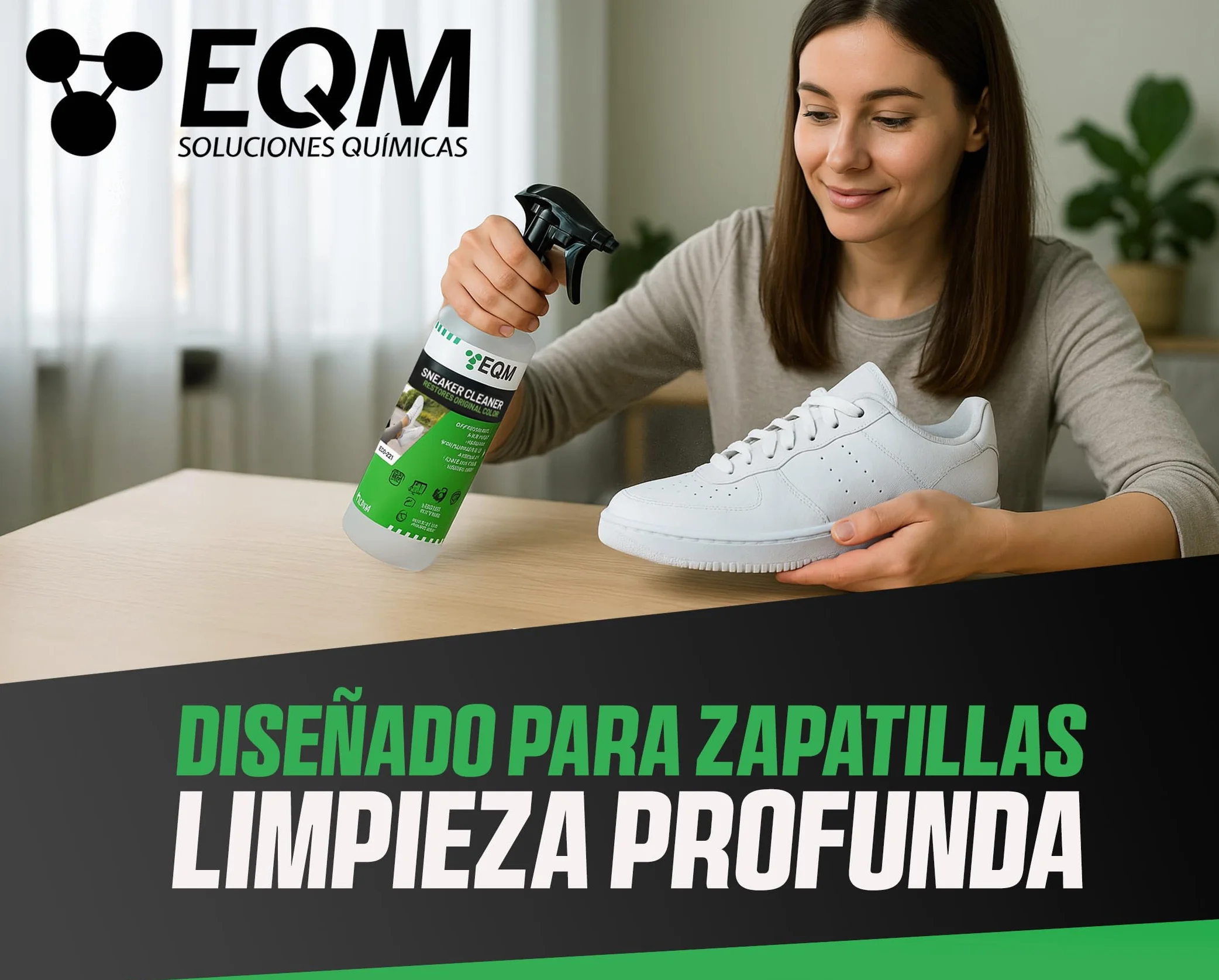 EQM - ECO-221 - Limpiador de Zapatillas - 500 ML - Fórmula Profesional para Cuero, Lona y Malla - Limpia en Profundidad, Renueva y Protege las Zapatillas
