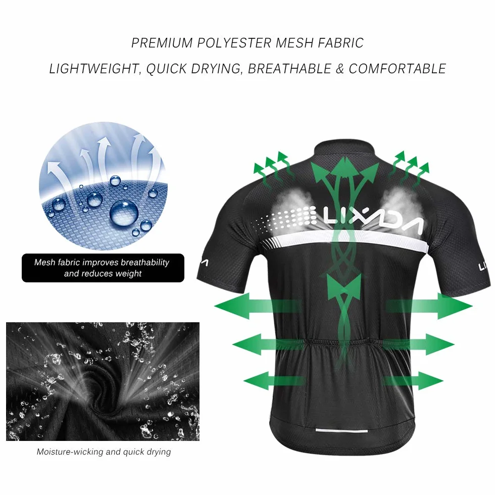 Lixada Traje Ciclismo Hombre, Ropa Ciclismo Hombre Culote Bicicleta Hombre Equipacion Ciclismo Hombre Mallot y Culot MTB, Jersey + Pantalones Cortos y Babero MTB TranspirableAcolchado para Ciclismo
