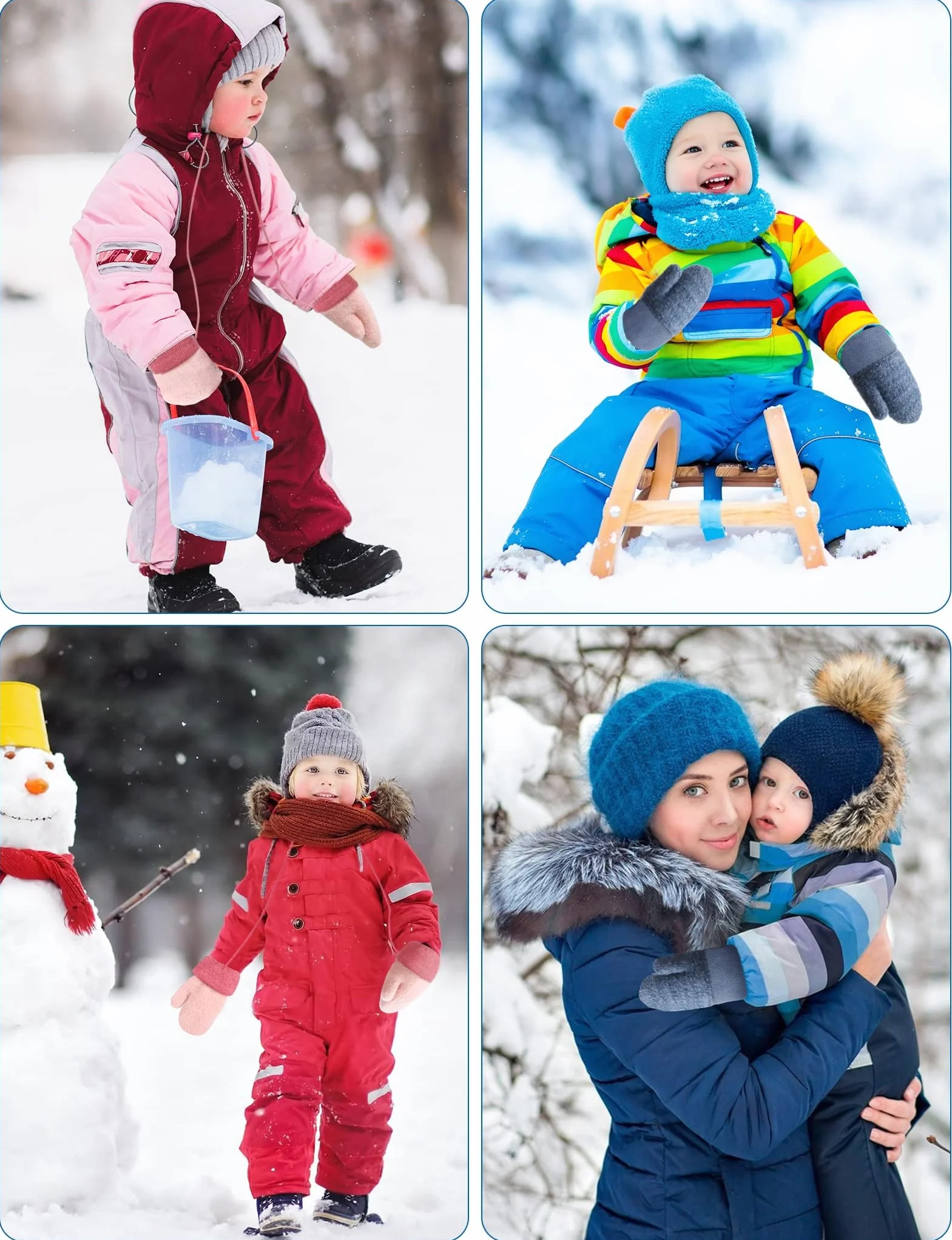 Becellen Guantes Invierno Niños Manoplas Guantes Termicos de Punto con Forro Polar Cuerda Cuello para Bebé Niños Niñas 0-3 Años