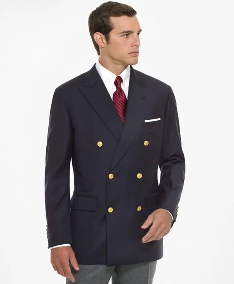 Hombre Chaqueta Blazer con Solapa en Pico y Botones Cruzados para Negocios Formales