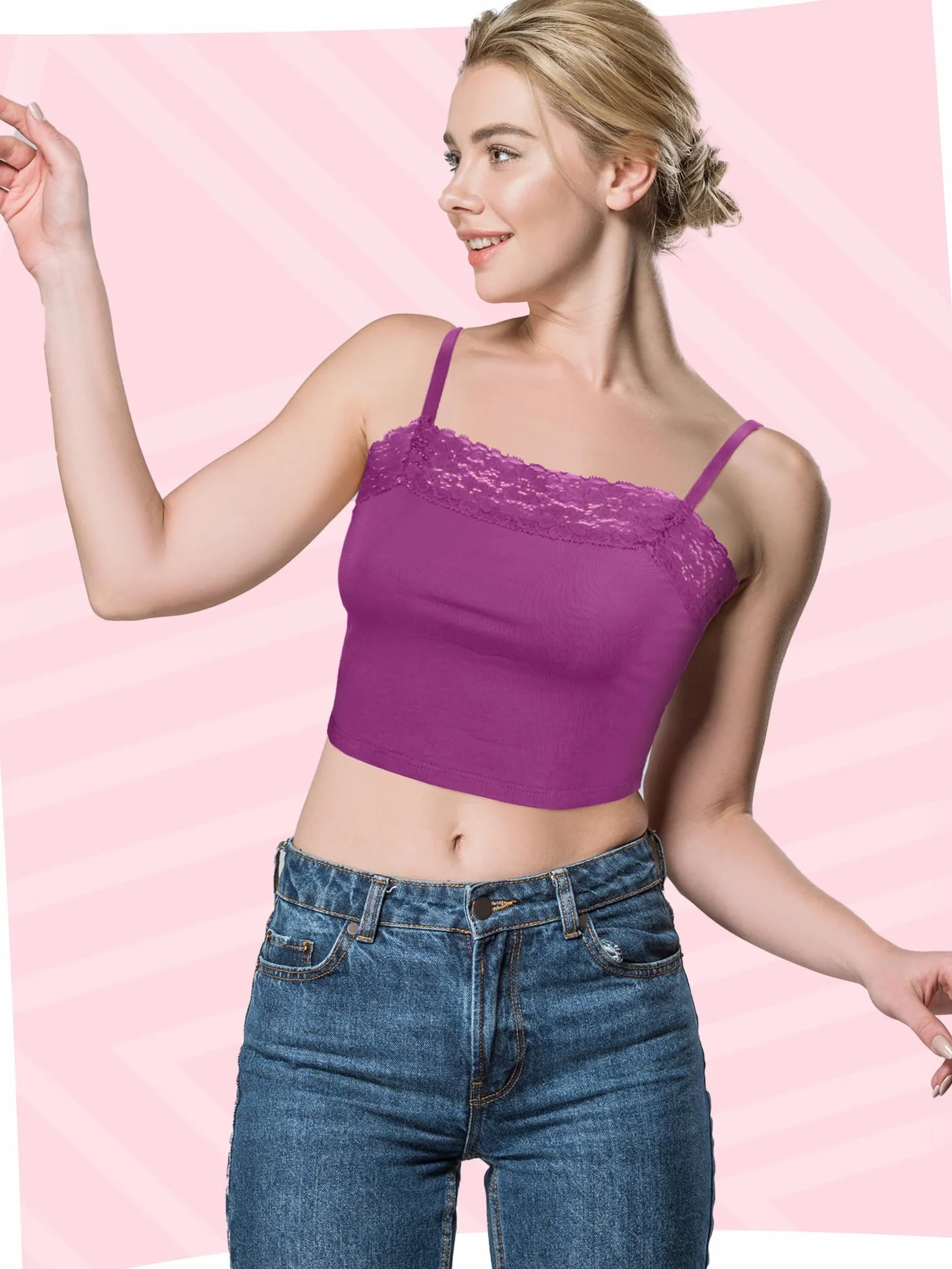 4 Camisetas sin Mangas con Encaje Top de Tirantes de Encaje Corto Transpirable Medio