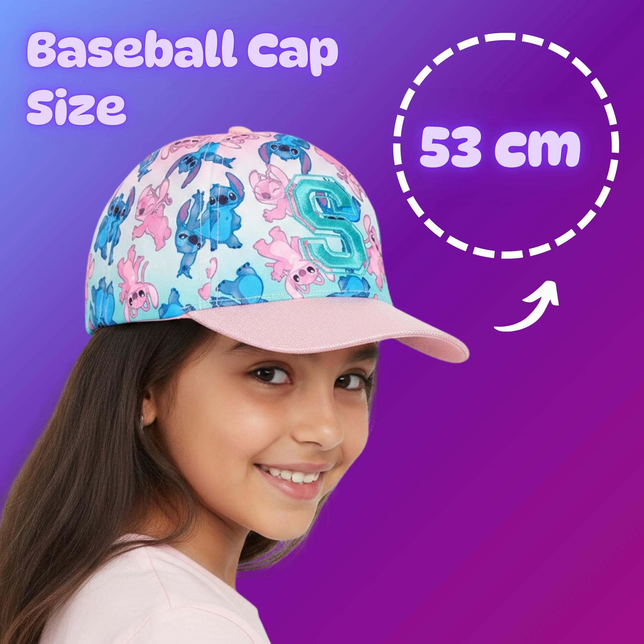 Disney Stitch y Angel Gorro para Niñas, Gorra de Beisbol Purpurina 3D, Gorra de Verano Infantil