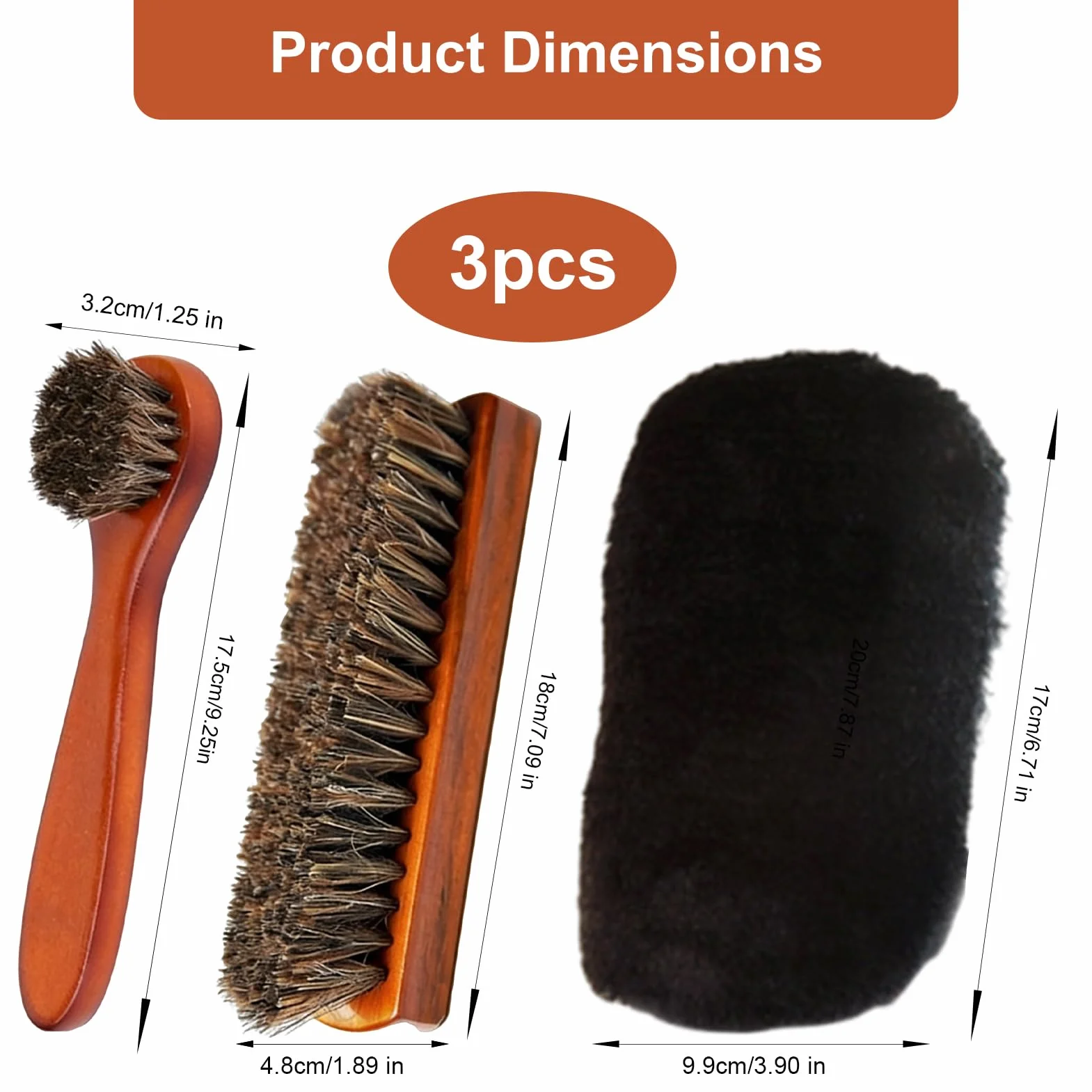 Kit Cuidado del Cuero 3 Piezas - Cepillos de Crin de Caballo Natural y Guante de Pulido - Set de Limpieza y Brillo para Zapatos, Botas, Bolsos y Asientos de Coche