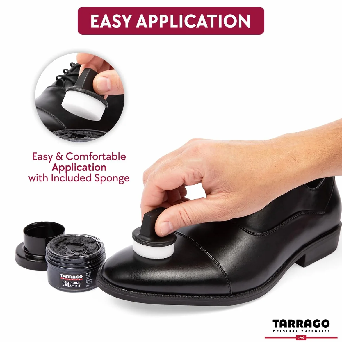 Tarrago Self Shine Cream Kit 50 ml | Crema de Ceras Autobrillante Para Zapatos | Apto para Cuero y Cuero Sintético | Betún para Zapatos