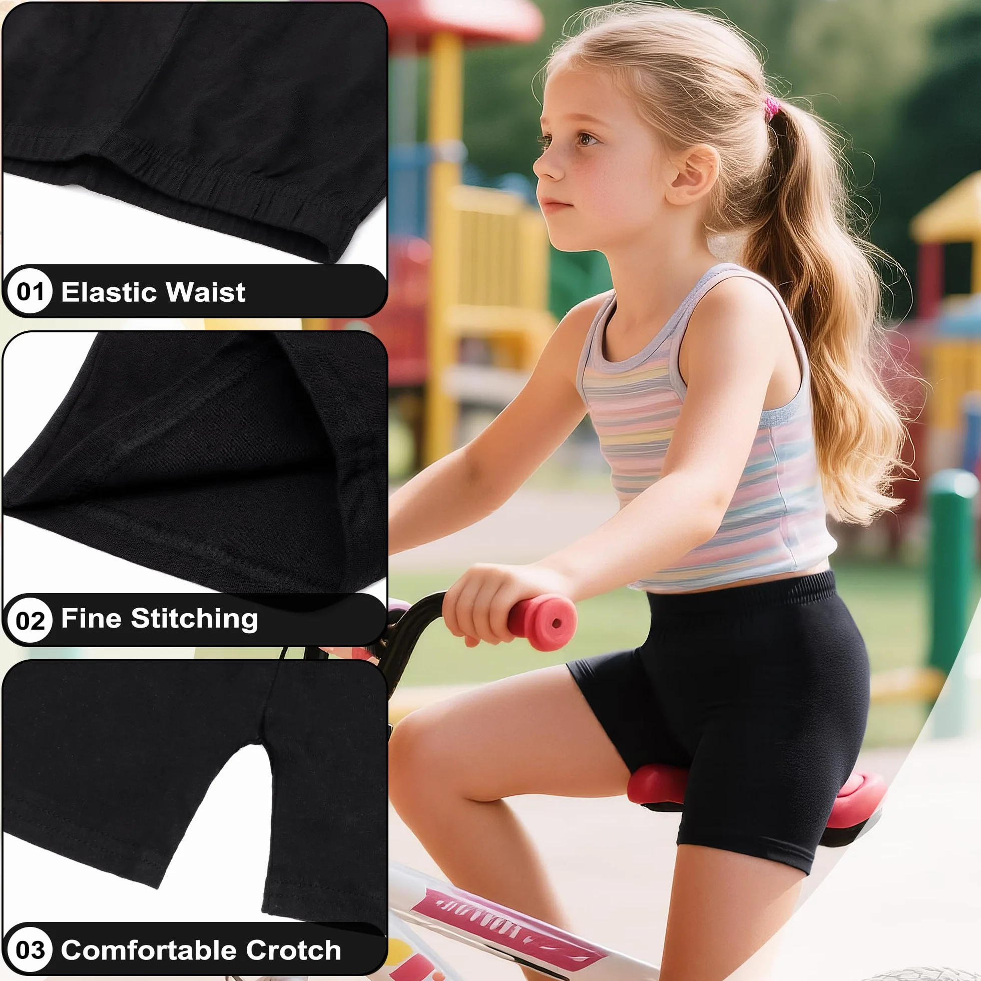 JinBei Pantalones Cortos para Niña Verano Mallas De Ciclismo Culotte Leggings Niños Cintura Elástica Transpirables Algodón Shorts Deportivos Ropa Pack de 3 Pantalon, 5-16 Años