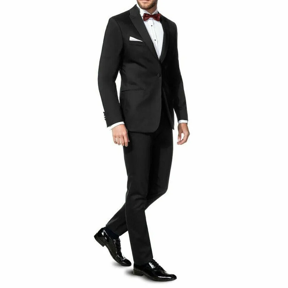 Esmoquin Hombre Primavera Verano Vestido Elegante Chaqueta y Pantalón Boda Ceremonia Línea Sartorial, Negro , 50
