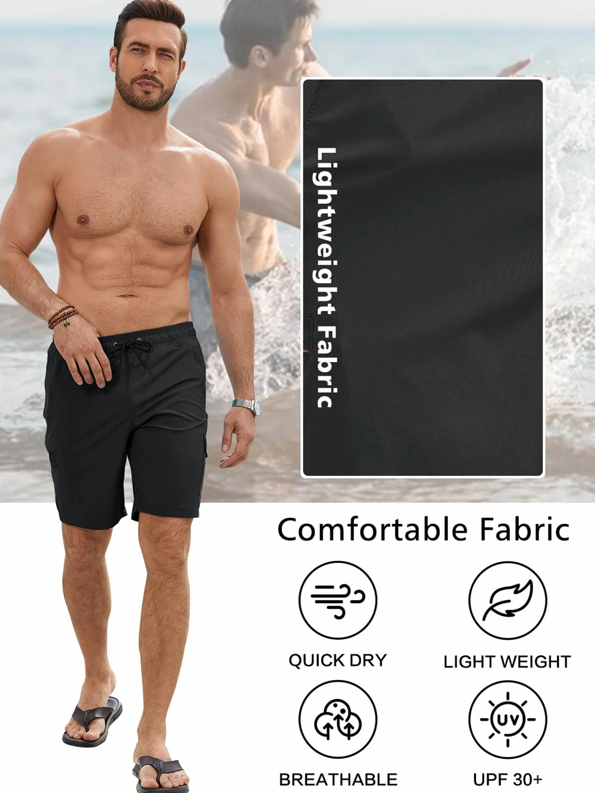 Bañador Hombre Bermuda Corto 2 en 1 Forro de Malla Natación Bañador Antirozaduras Hombre Secado Rápido Bolsillo con Cremallera Playa Impermeable Surf Traje de Bañadores Hombre con Cordón