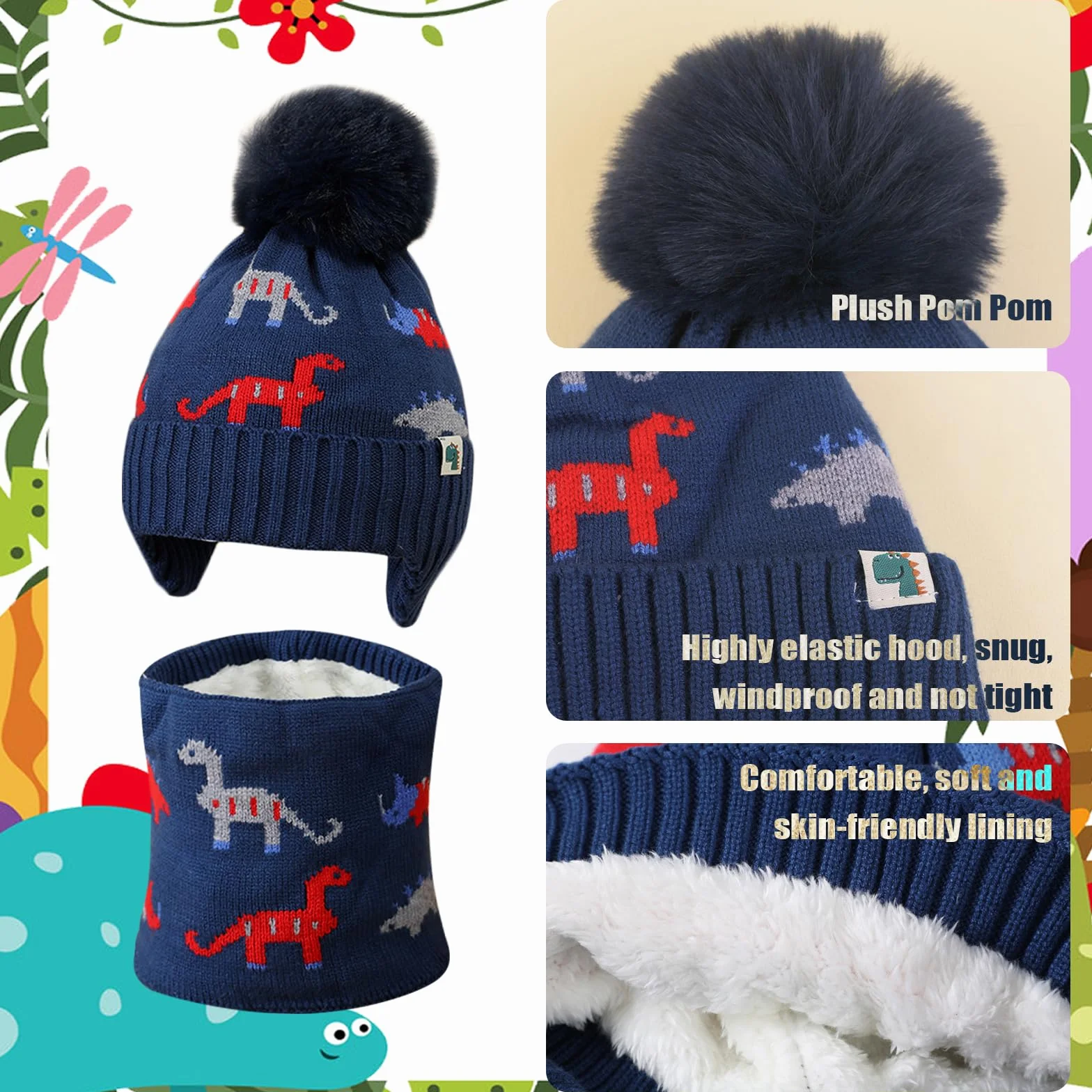 DKDDSSS Conjunto de Gorro y Bufanda Circular de Punto de Invierno para Niños - Sombrero Caliente