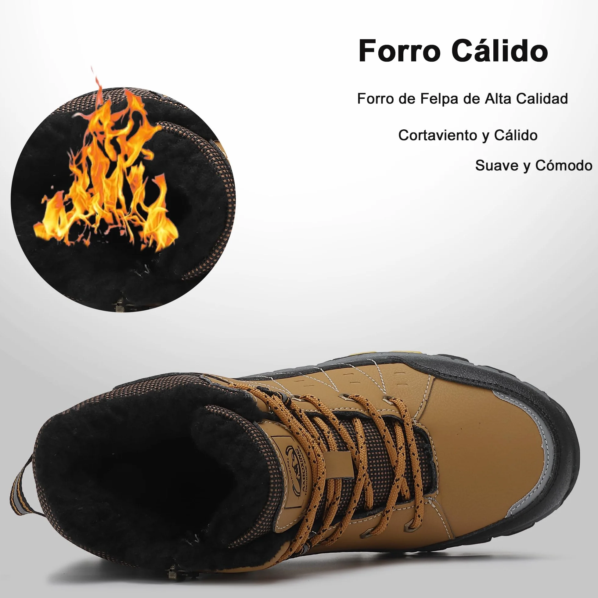 ASTERO Botas de Invierno para Niño 31-38 con Hebilla de Acero, Algodón, Zapatillas Trekking Senderismo, Botas de Nieve y Montaña Marrón 36