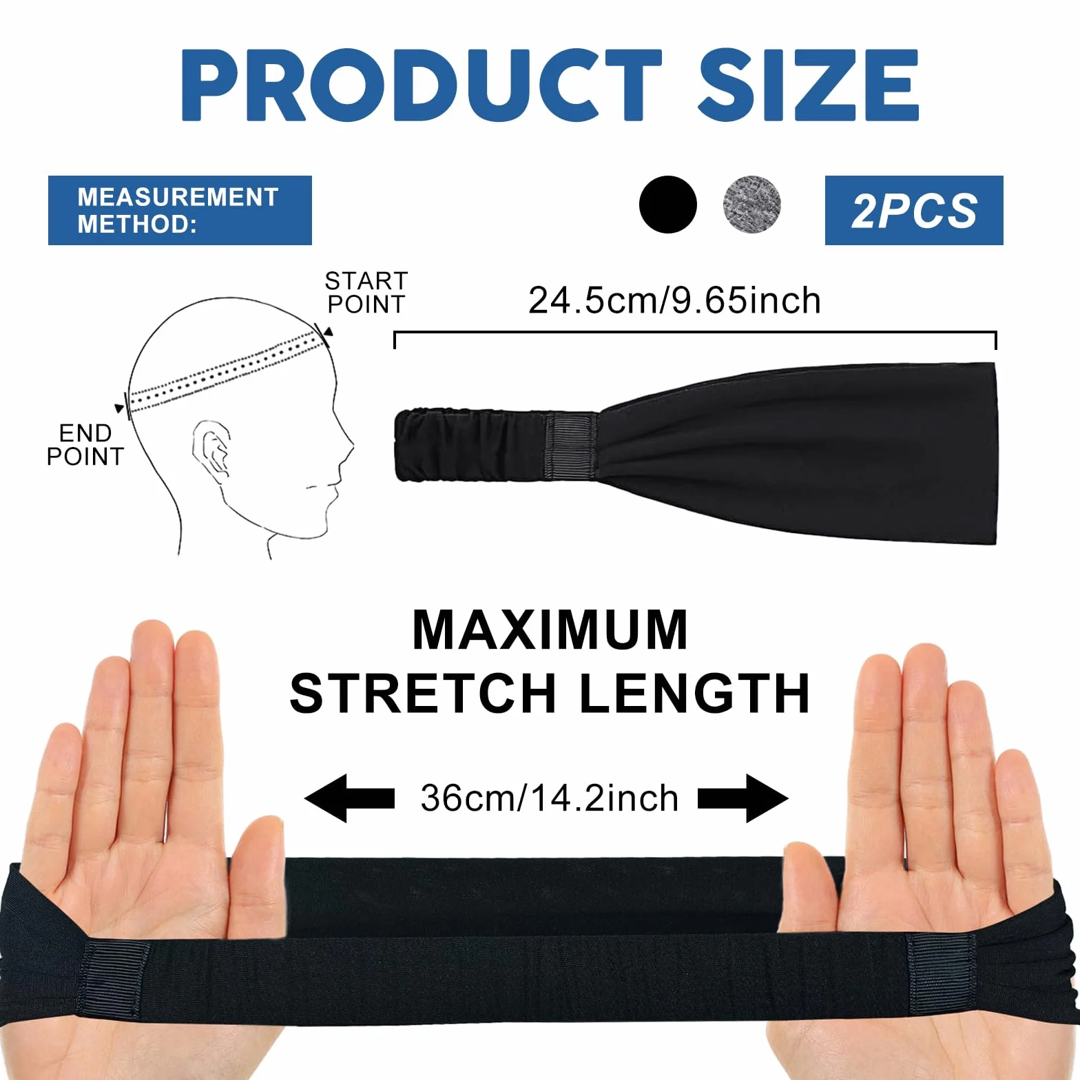 Sularpek Cinta Pelo Deporte 2 Piezas, Diadema Elástica Absorbente para Hombre y Mujer, Banda Antisudor para Running, Gimnasio, Yoga, Ciclismo, Incluye Negro y Gris