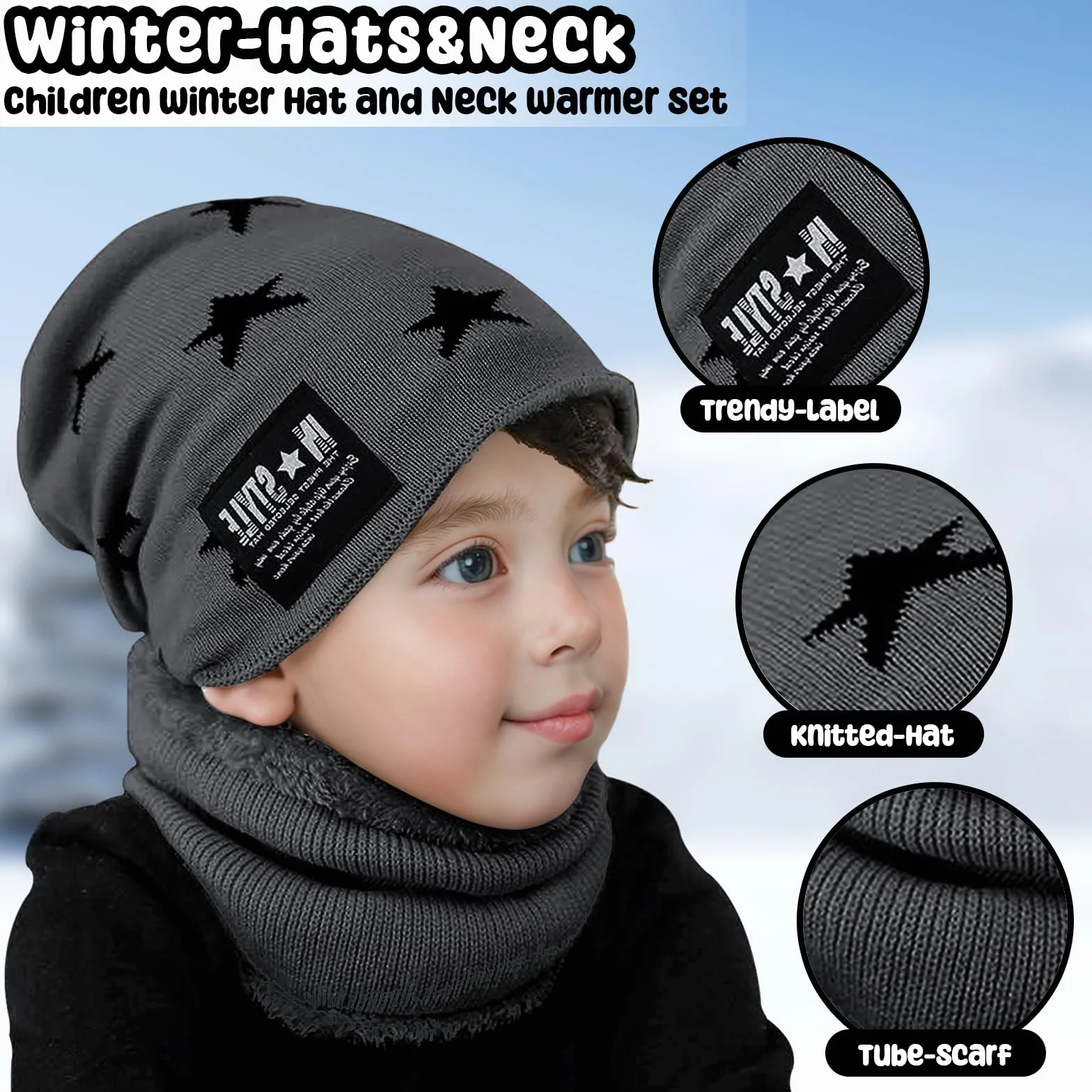 Gorro de Invierno y Braga Cuello Niño, Sombrero de Invierno Bufanda para Niños, Conjunto de Gorro y Bufanda de Tubo Regalo Para Niños Niñas 5-14 Años