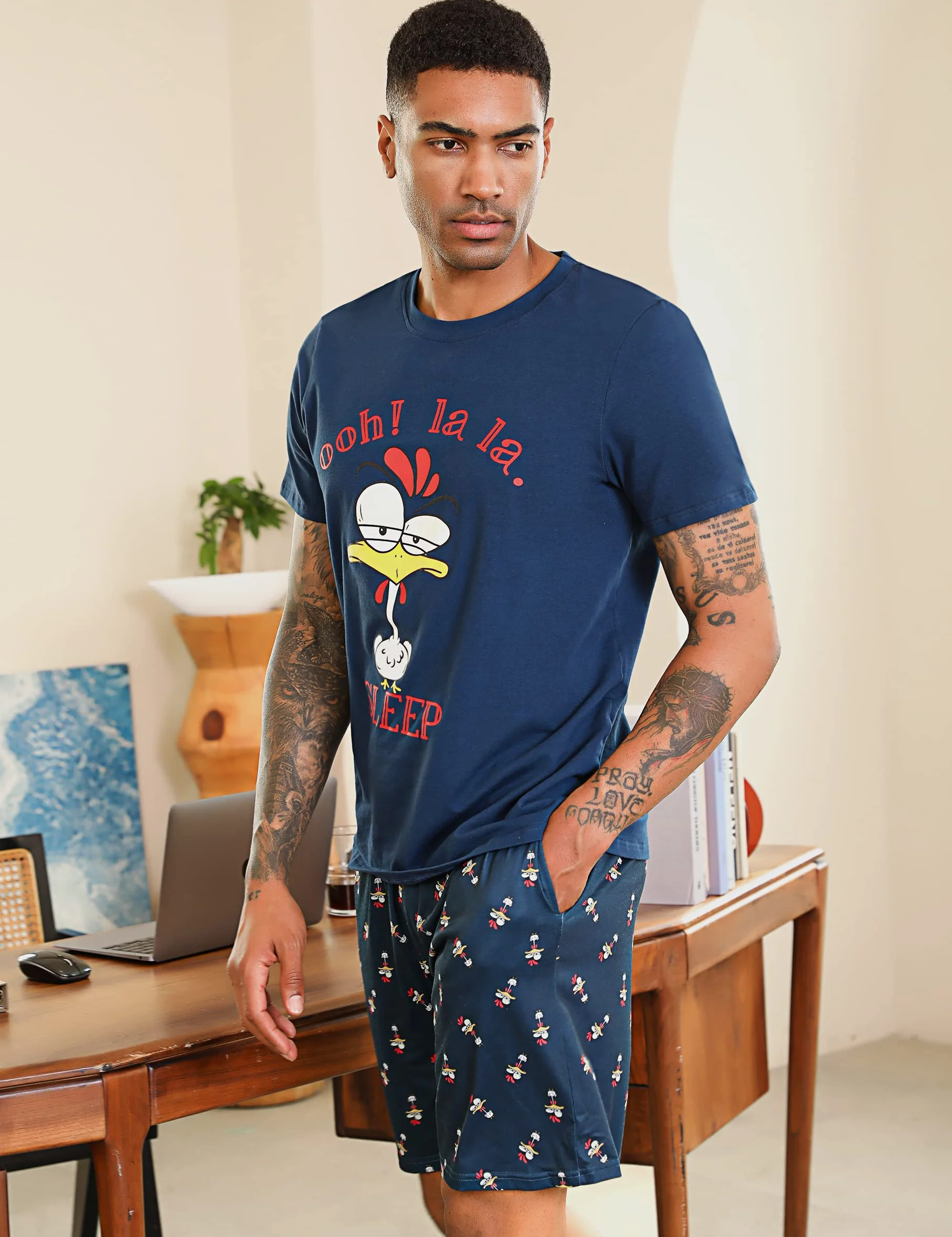 Pijamas Hombre Verano Pijamas Cortos Hombre Conjuntos de Pijamas Algodón Pantalones Ropa de Dormir para Hombre