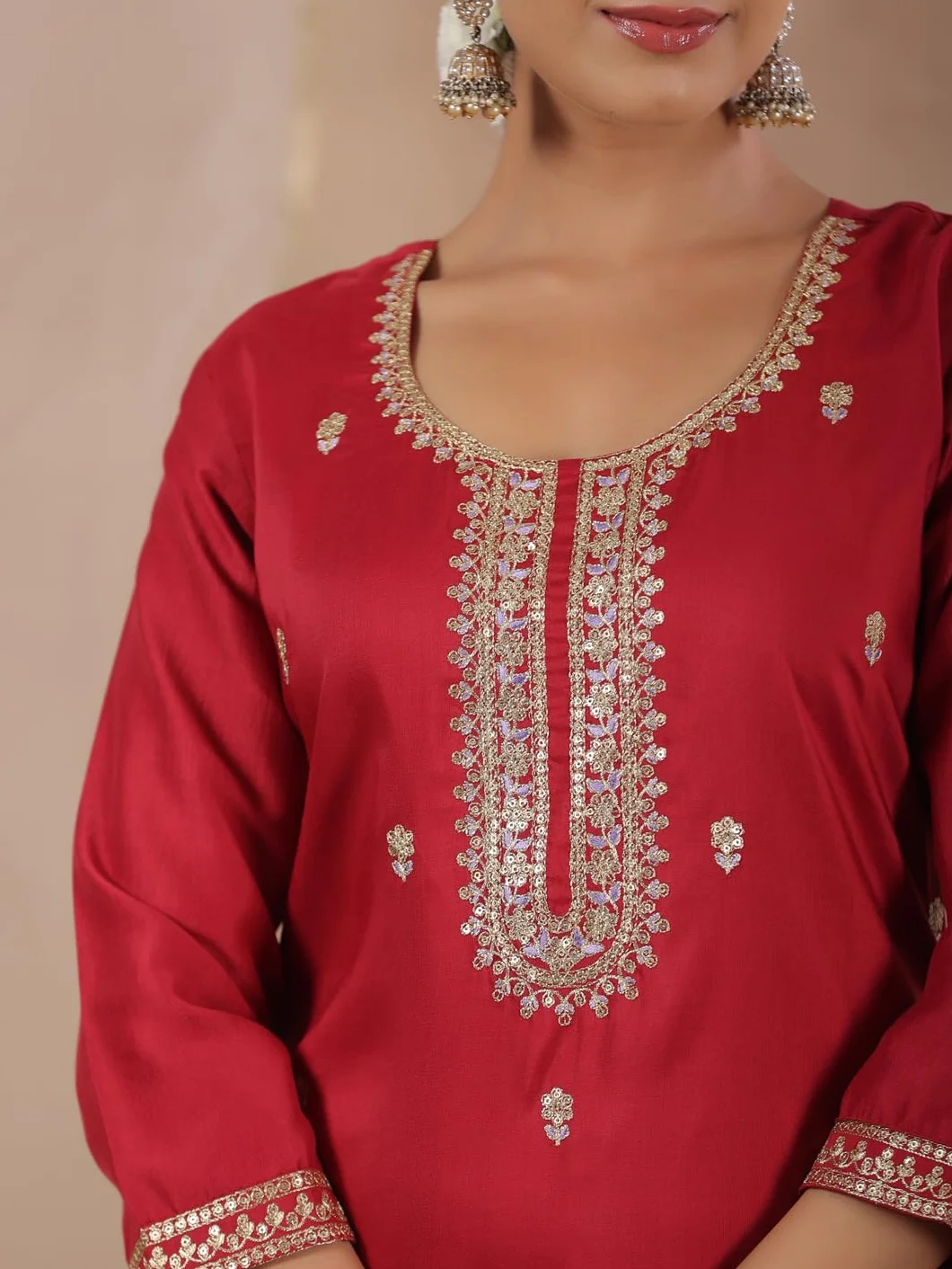 ishin Zari Work - Kurta recta para mujer, diseño étnico