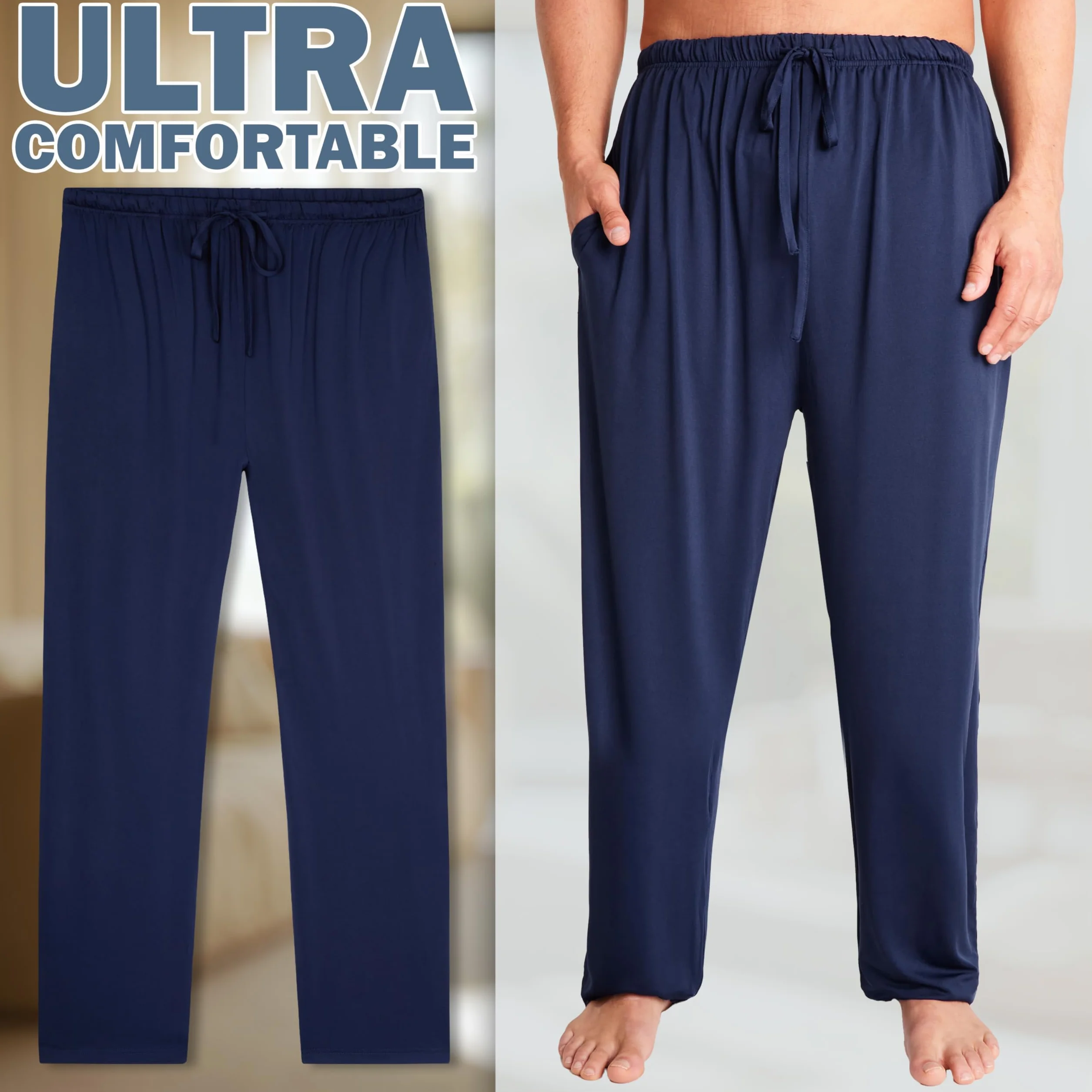 Get Trend Pantalones Pijama Hombre con Cintura Elástica y Cordón Ajustable, M-3XL, Pantalones Largos Cómodos de Estar por Casa