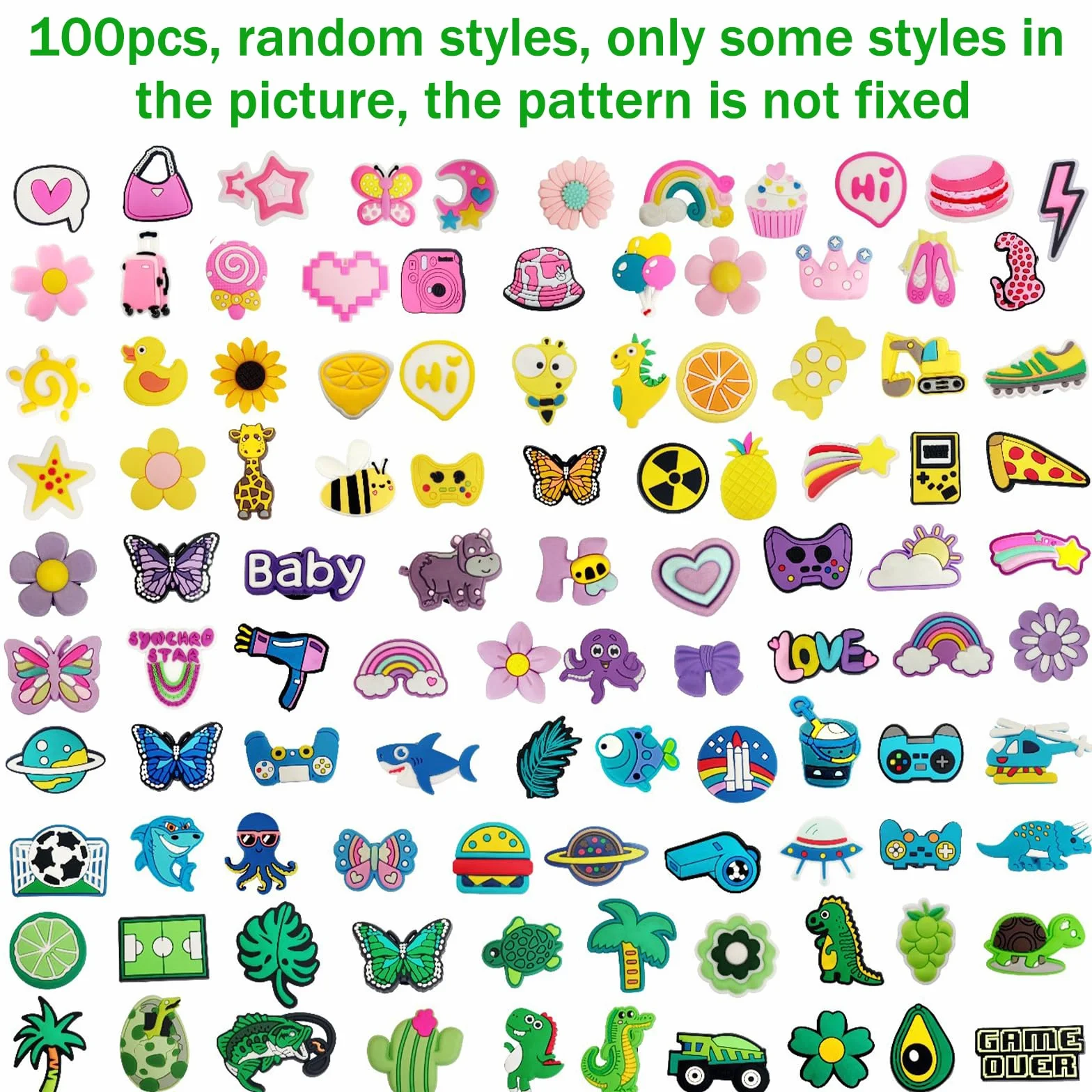 100 pcs Adornos para Zapatos, Shoe Charms, Adornos de Zapatos, Decoración de Zapatos, para Accesorios de Bricolaje, Sandalias, Decoración Superior